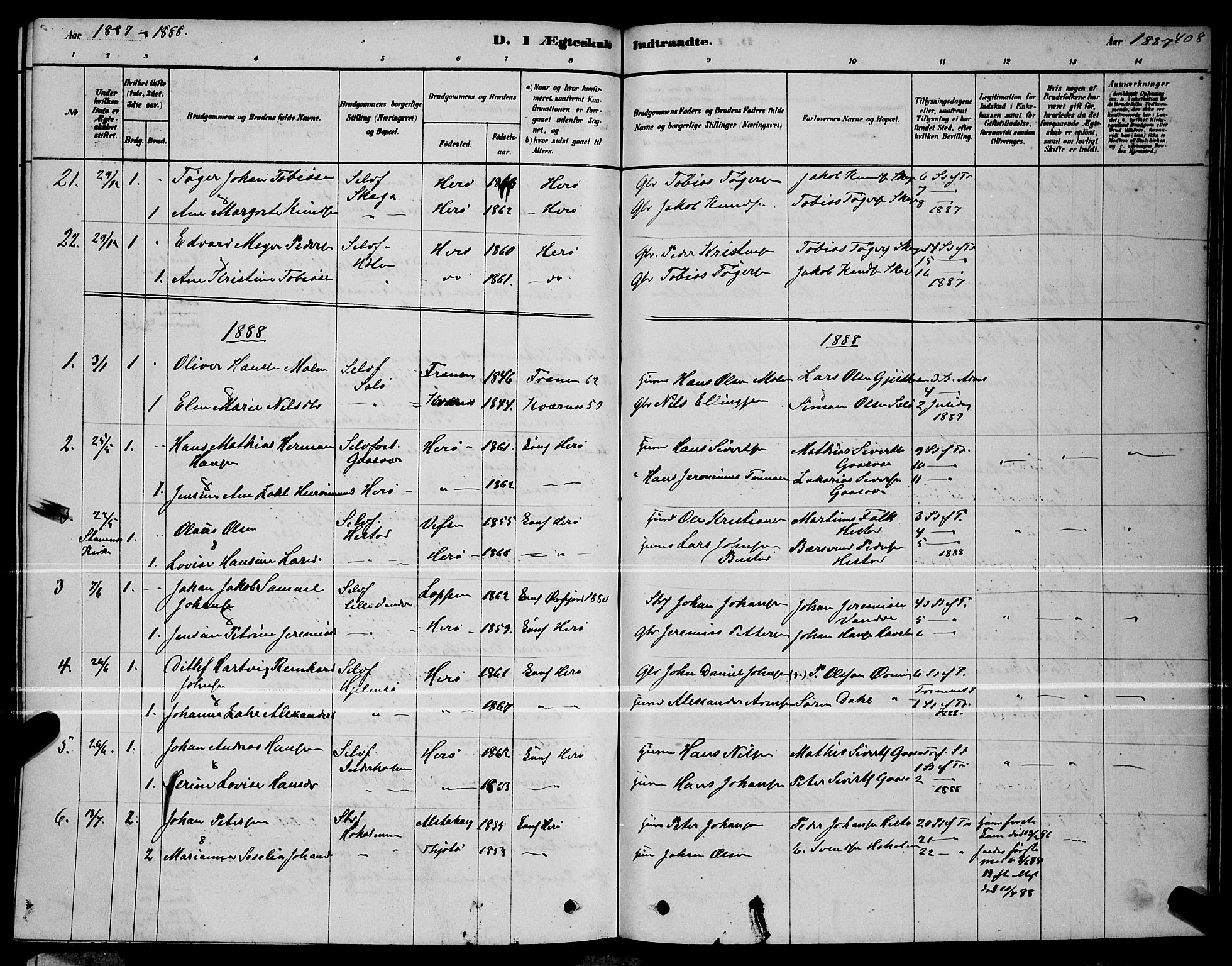 Ministerialprotokoller, klokkerbøker og fødselsregistre - Nordland, AV/SAT-A-1459/834/L0513: Parish register (copy) no. 834C04, 1877-1892, p. 408