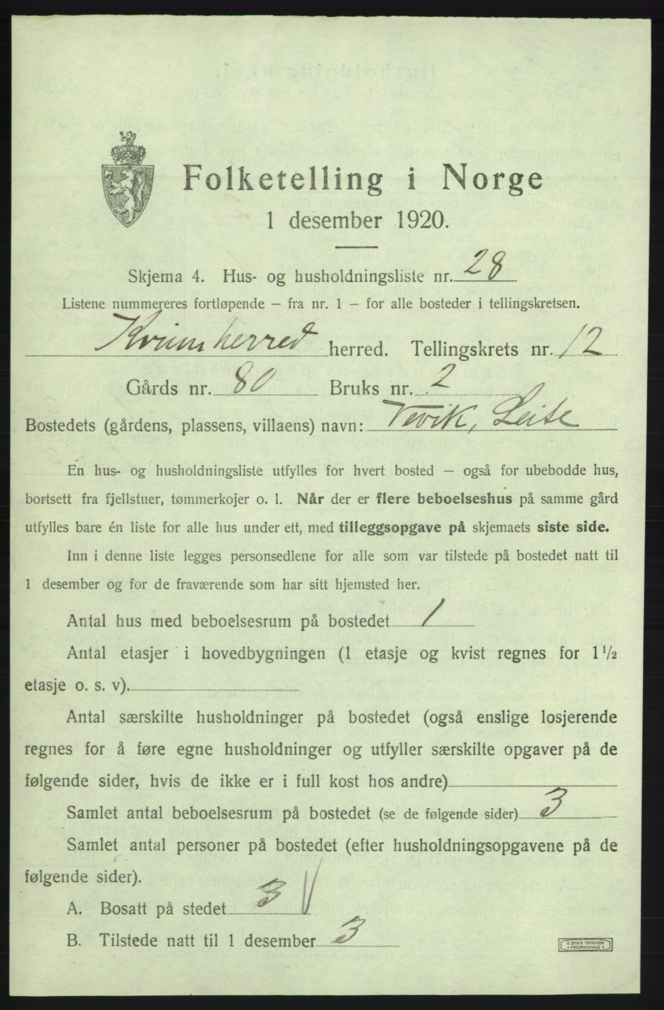 SAB, 1920 census for Kvinnherad, 1920, p. 1361