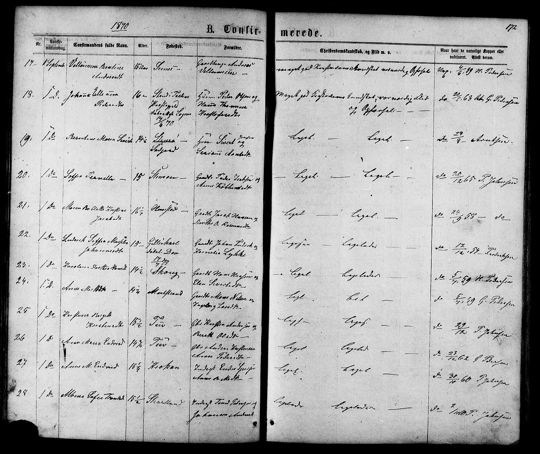 Ministerialprotokoller, klokkerbøker og fødselsregistre - Nordland, AV/SAT-A-1459/801/L0029: Parish register (copy) no. 801C04, 1868-1878, p. 172