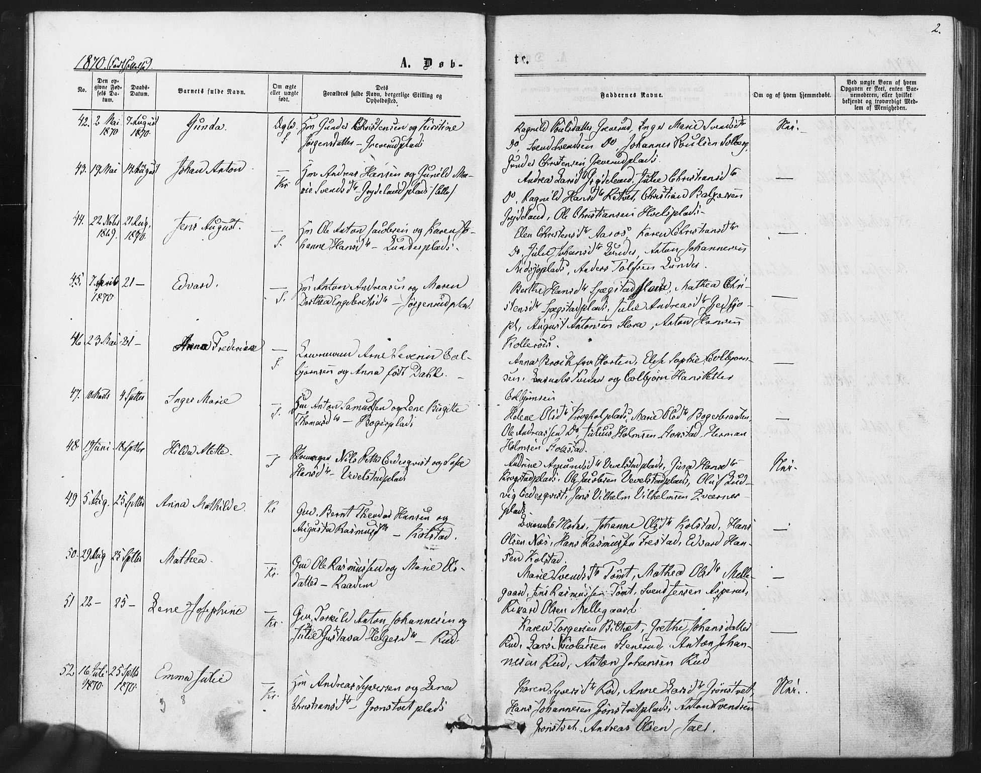 Kråkstad prestekontor Kirkebøker, SAO/A-10125a/F/Fa/L0008: Parish register (official) no. I 8, 1870-1879, p. 2