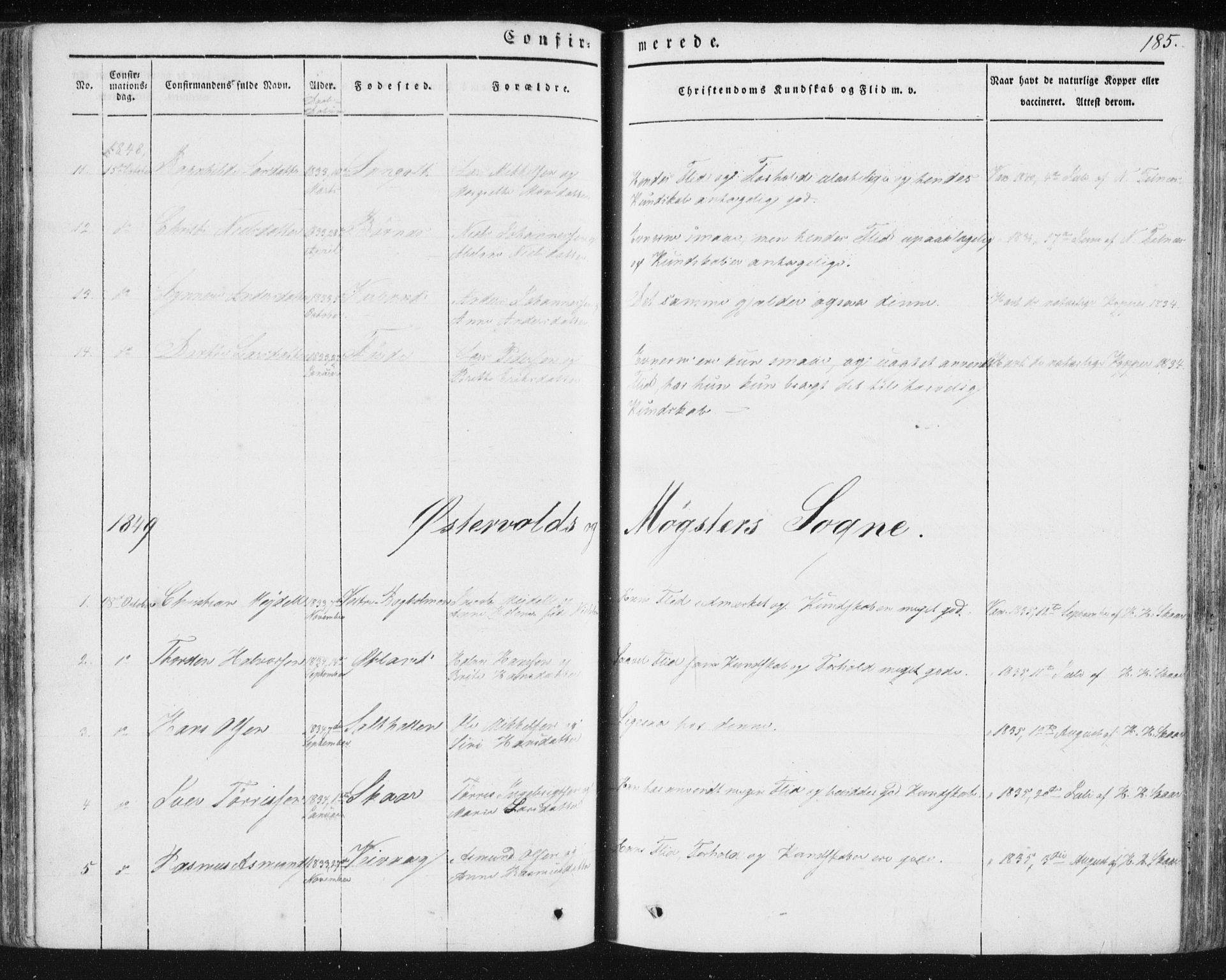 Sund sokneprestembete, SAB/A-99930: Parish register (official) no. A 13, 1835-1849, p. 185