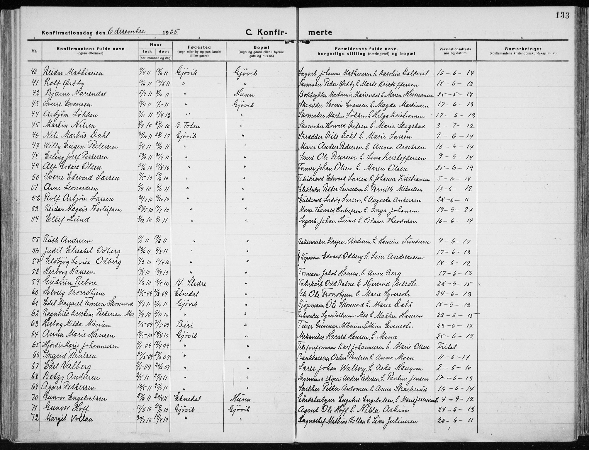 Vardal prestekontor, SAH/PREST-100/H/Ha/Haa/L0015: Parish register (official) no. 15, 1923-1937, p. 133