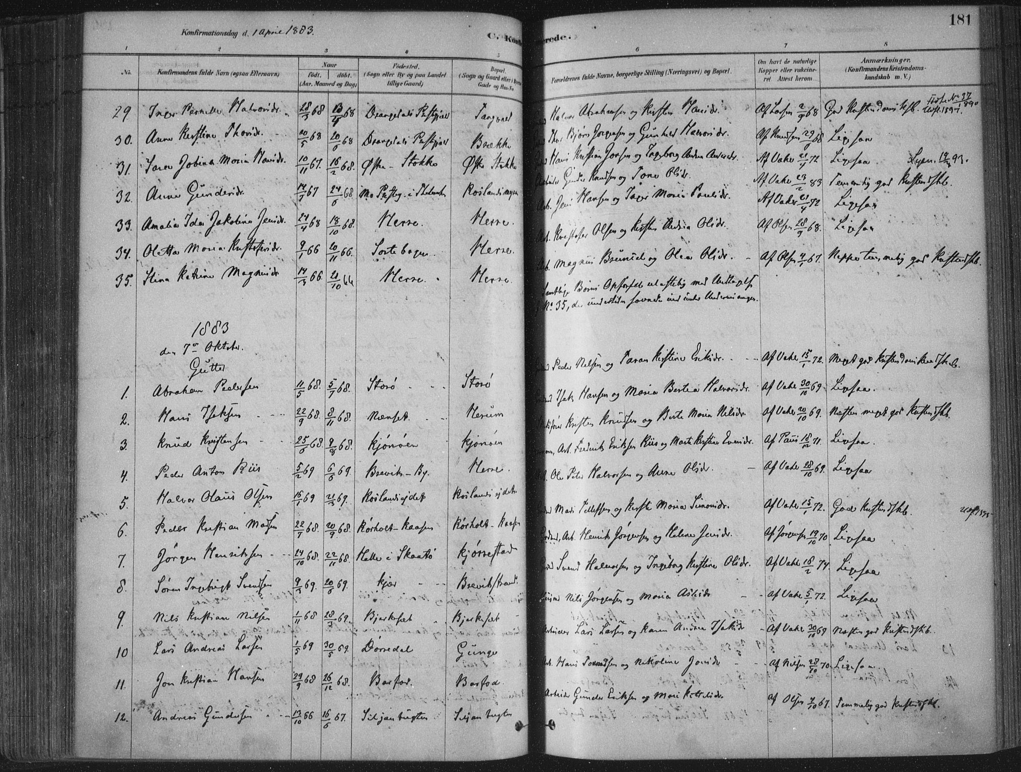 Bamble kirkebøker, AV/SAKO-A-253/F/Fa/L0007: Parish register (official) no. I 7, 1878-1888, p. 181