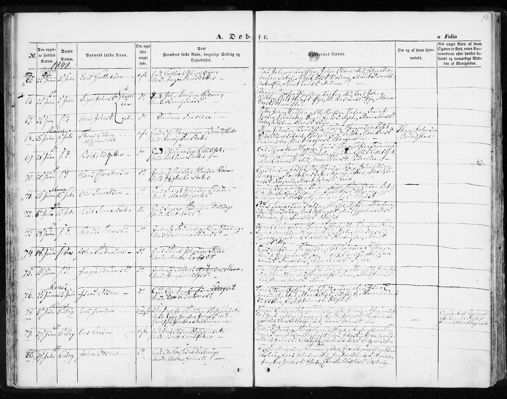 Ministerialprotokoller, klokkerbøker og fødselsregistre - Møre og Romsdal, AV/SAT-A-1454/595/L1043: Parish register (official) no. 595A05, 1843-1851, p. 54
