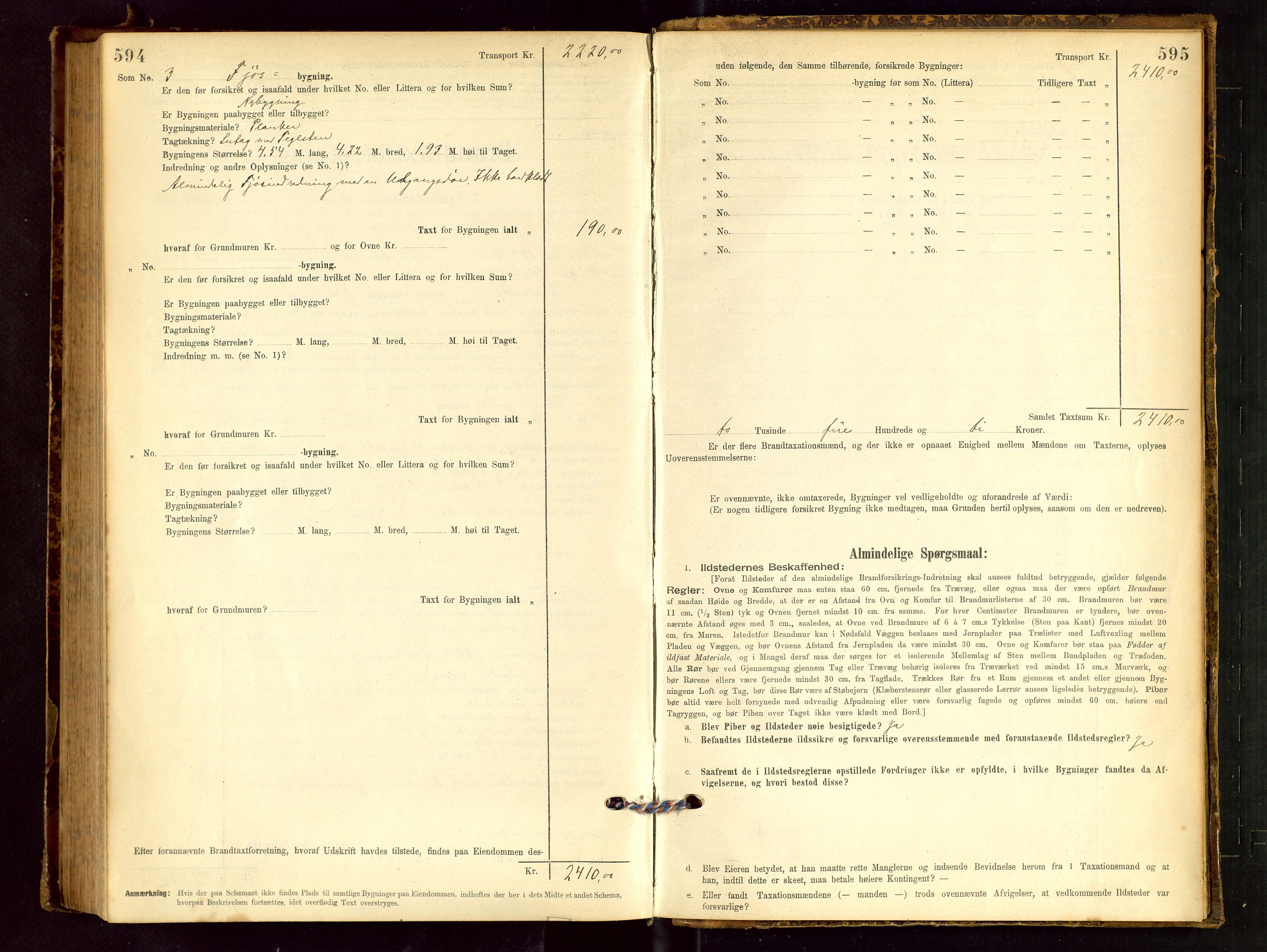 Håland lensmannskontor, AV/SAST-A-100100/Gob/L0001: Branntakstprotokoll - skjematakst. Register i boken., 1894-1902, p. 594-595