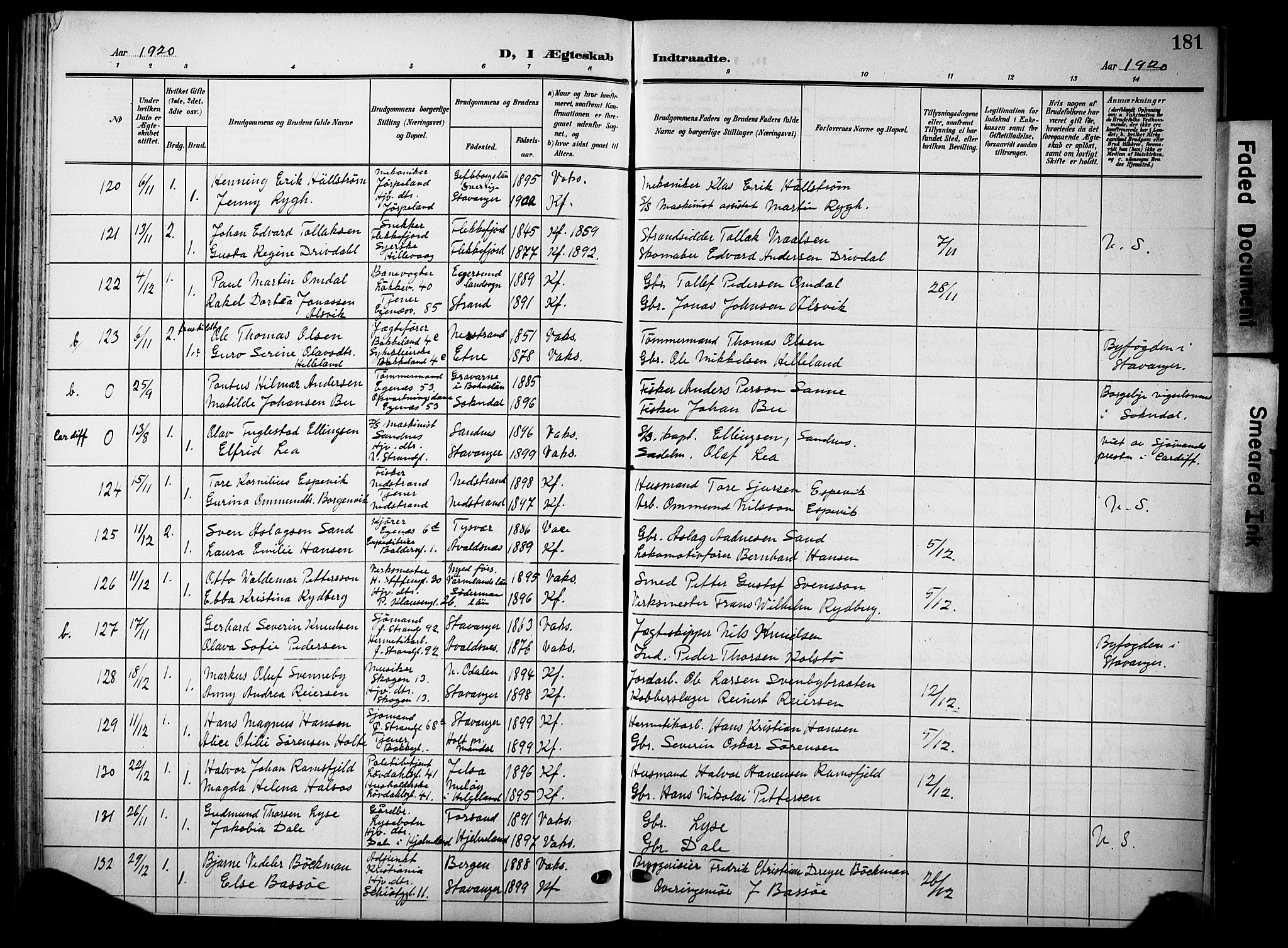 Domkirken sokneprestkontor, SAST/A-101812/001/30/30BB/L0017: Parish register (copy) no. B 17, 1902-1921, p. 181