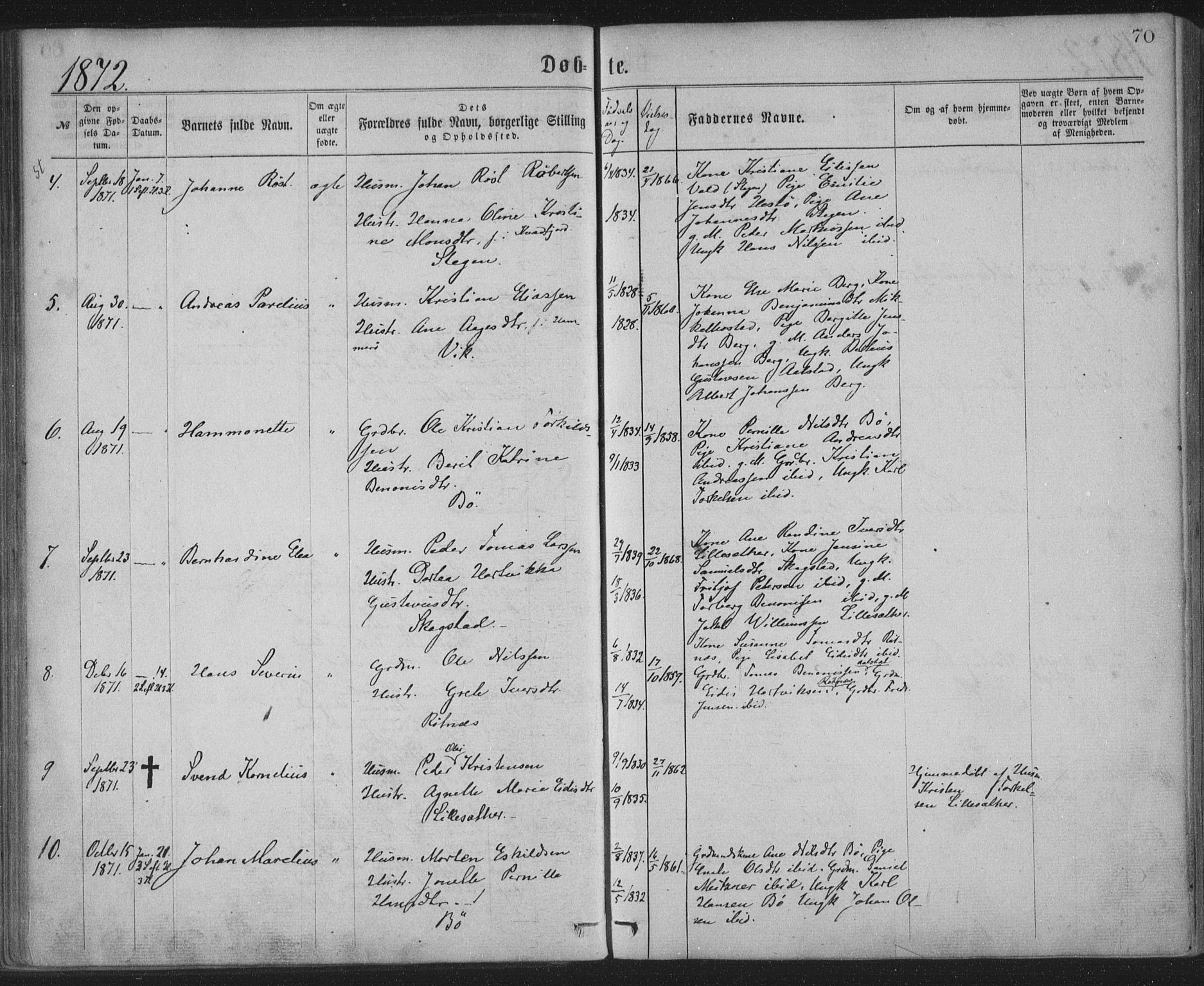 Ministerialprotokoller, klokkerbøker og fødselsregistre - Nordland, AV/SAT-A-1459/855/L0801: Parish register (official) no. 855A09, 1864-1874, p. 70