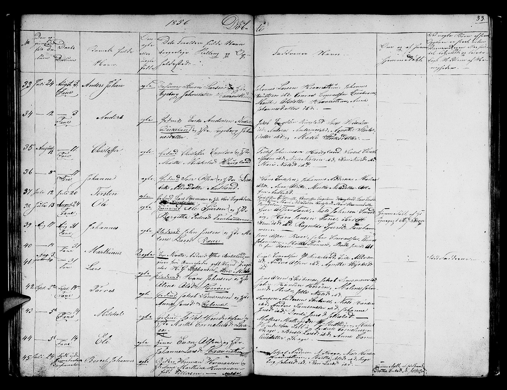 Fana Sokneprestembete, AV/SAB-A-75101/H/Hab/Habb/L0002: Parish register (copy) no. B 2, 1851-1860, p. 33