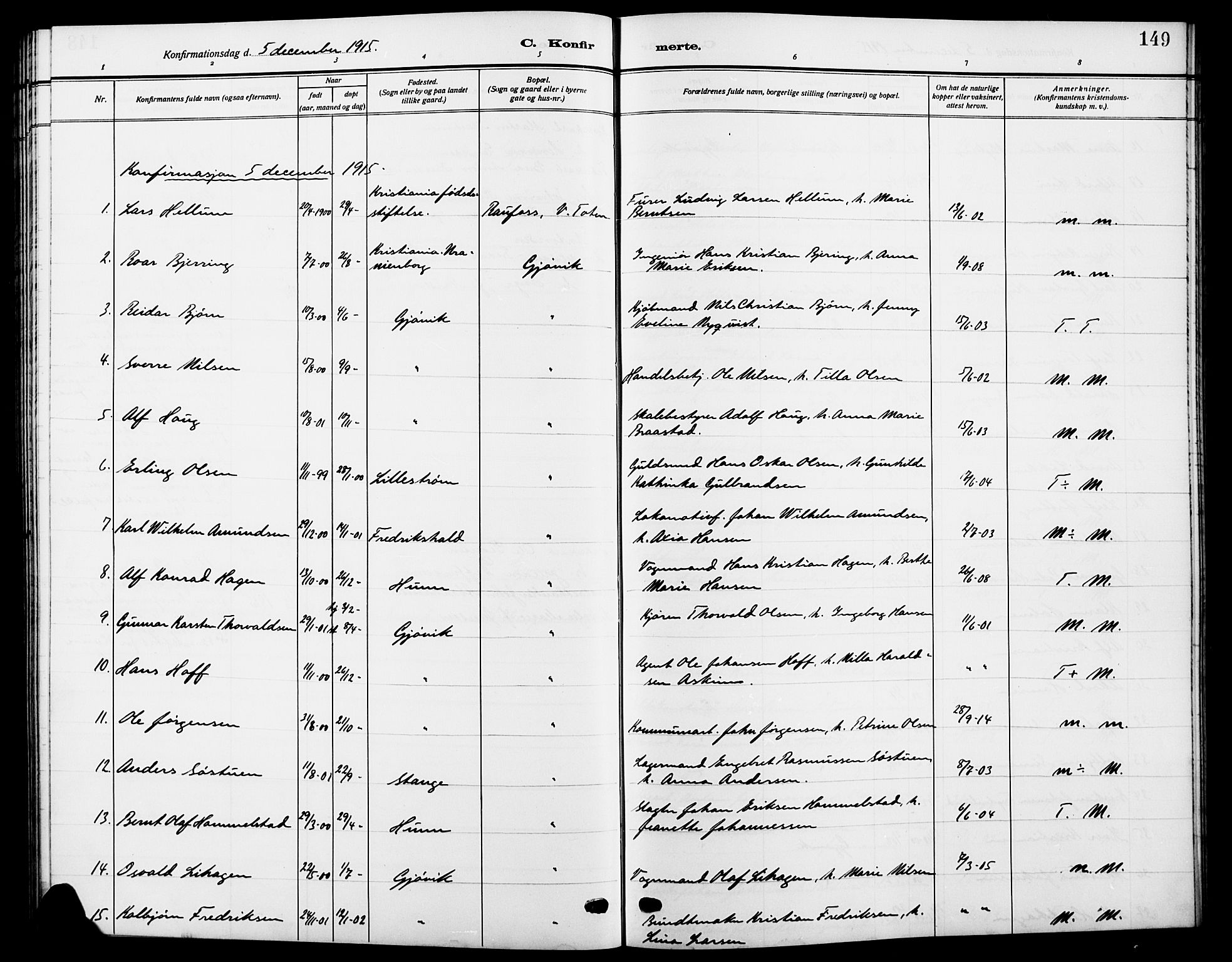 Vardal prestekontor, SAH/PREST-100/H/Ha/Hab/L0014: Parish register (copy) no. 14, 1911-1922, p. 149