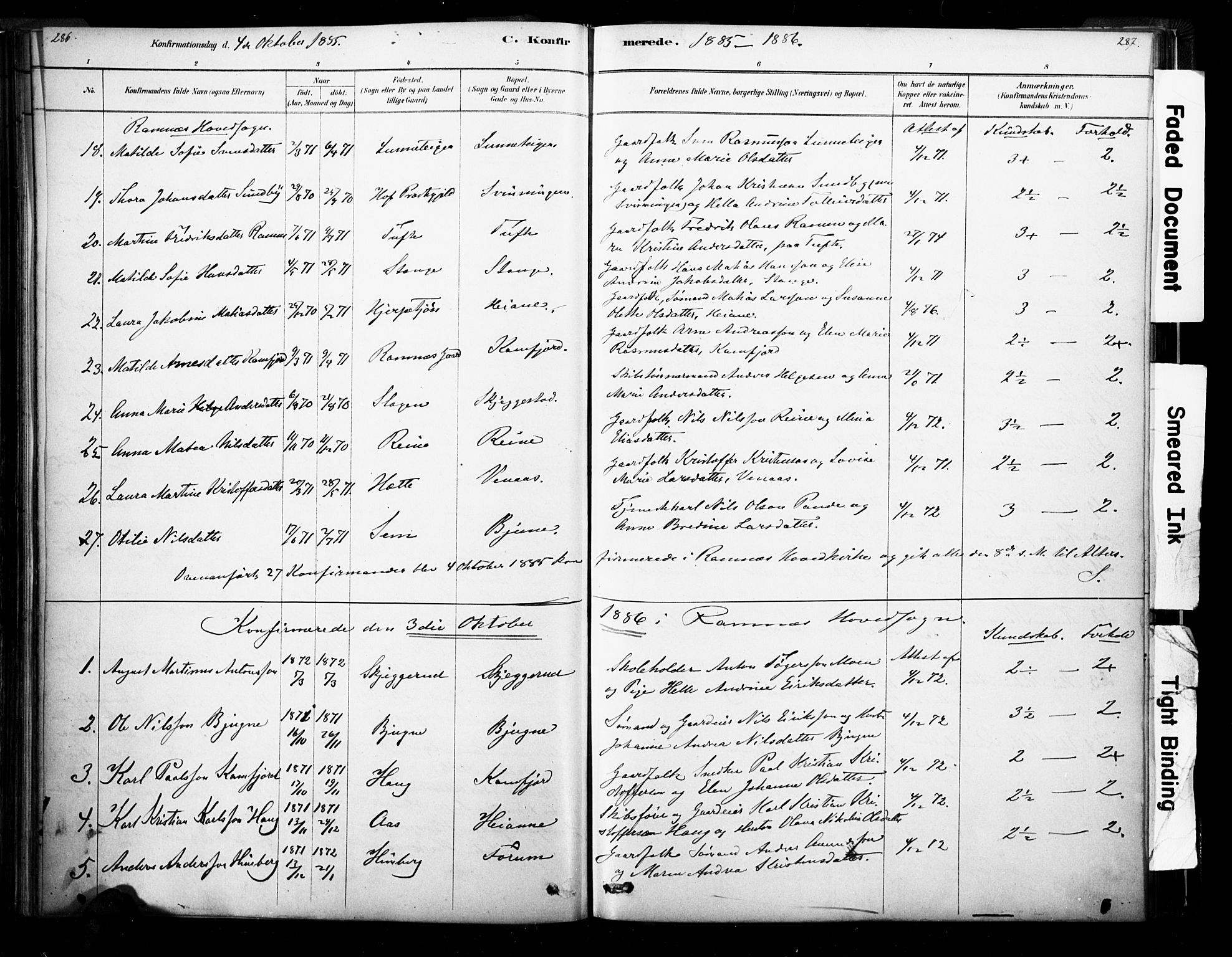 Ramnes kirkebøker, AV/SAKO-A-314/F/Fa/L0007: Parish register (official) no. I 7, 1878-1895, p. 286-287