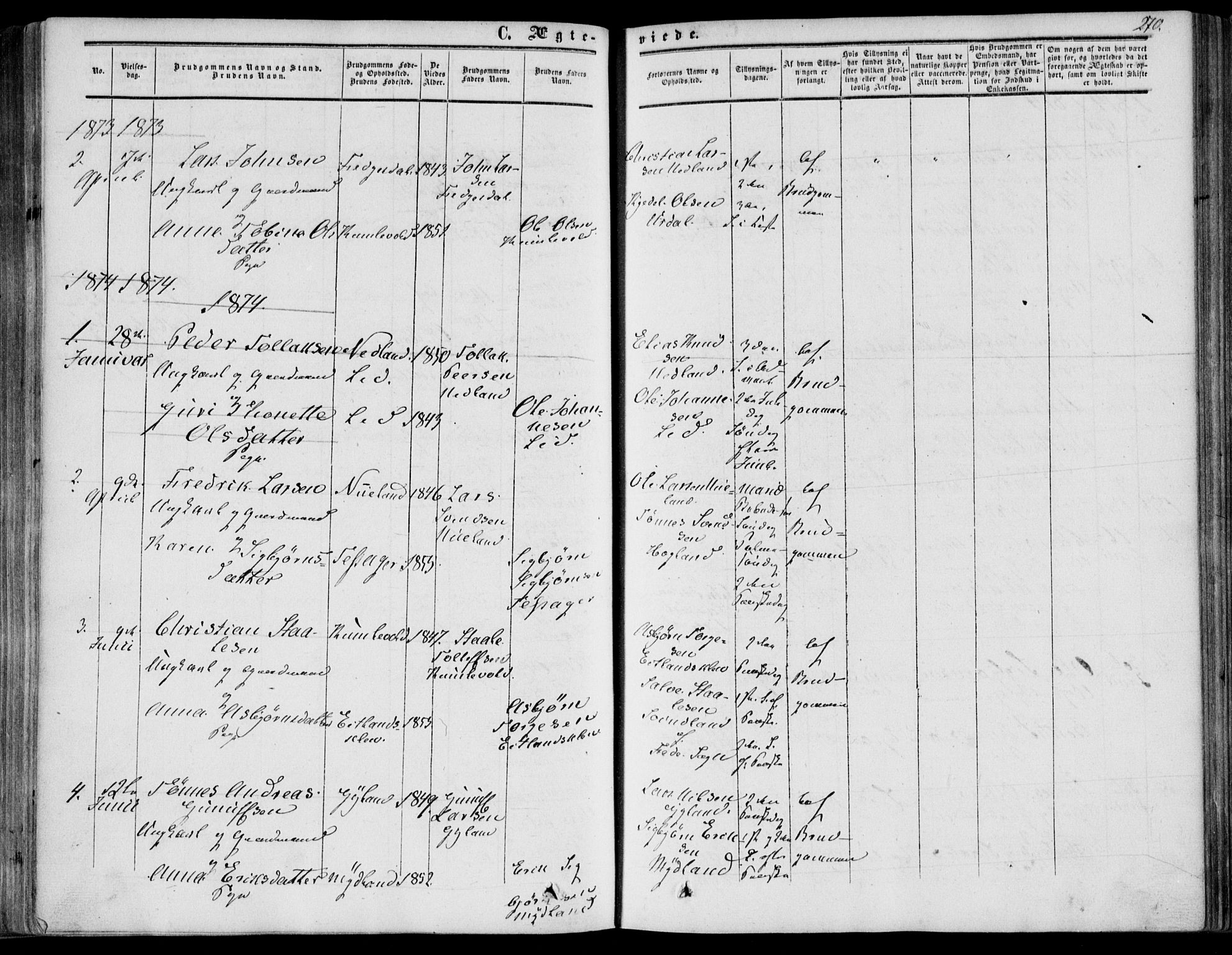 Bakke sokneprestkontor, SAK/1111-0002/F/Fa/Fab/L0002: Parish register (official) no. A 2, 1855-1884, p. 270