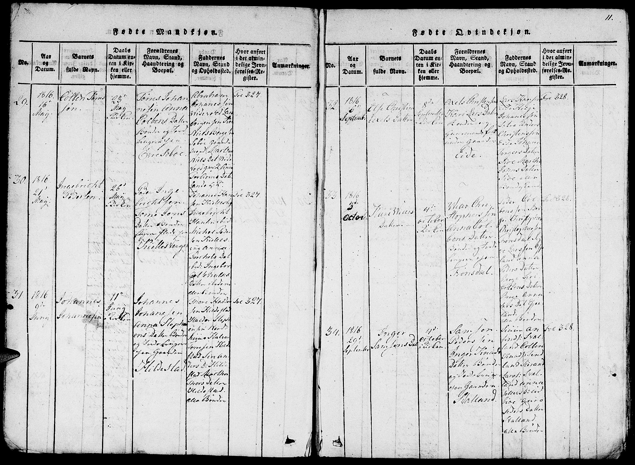 Fjelberg sokneprestembete, AV/SAB-A-75201/H/Haa: Parish register (official) no. A 4, 1816-1822, p. 11