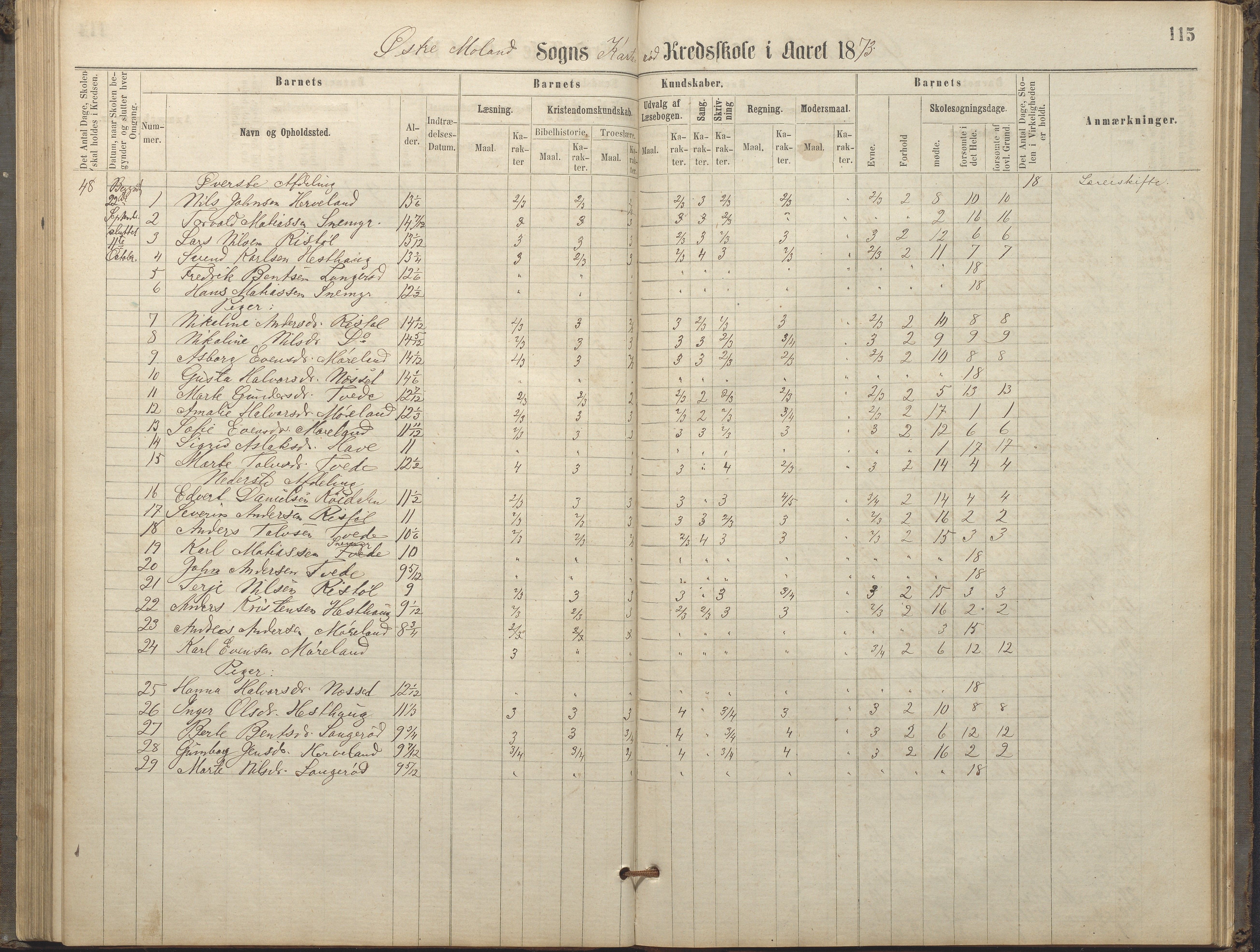 Austre Moland kommune, AAKS/KA0918-PK/09/09c/L0007: Skoleprotokoll, 1865-1881