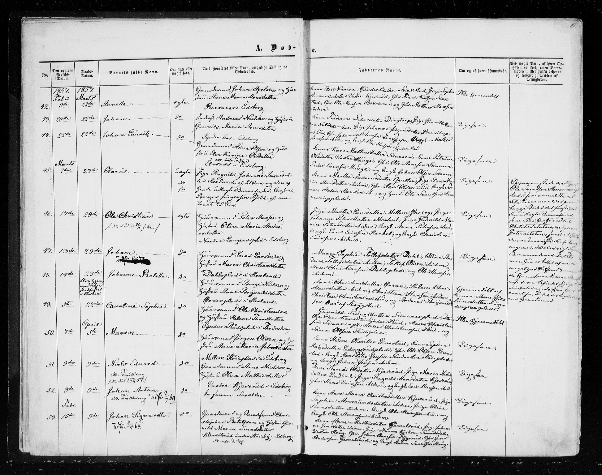Eidsberg prestekontor Kirkebøker, AV/SAO-A-10905/F/Fa/L0010.a: Parish register (official) no. I 10A, 1857-1866, p. 6