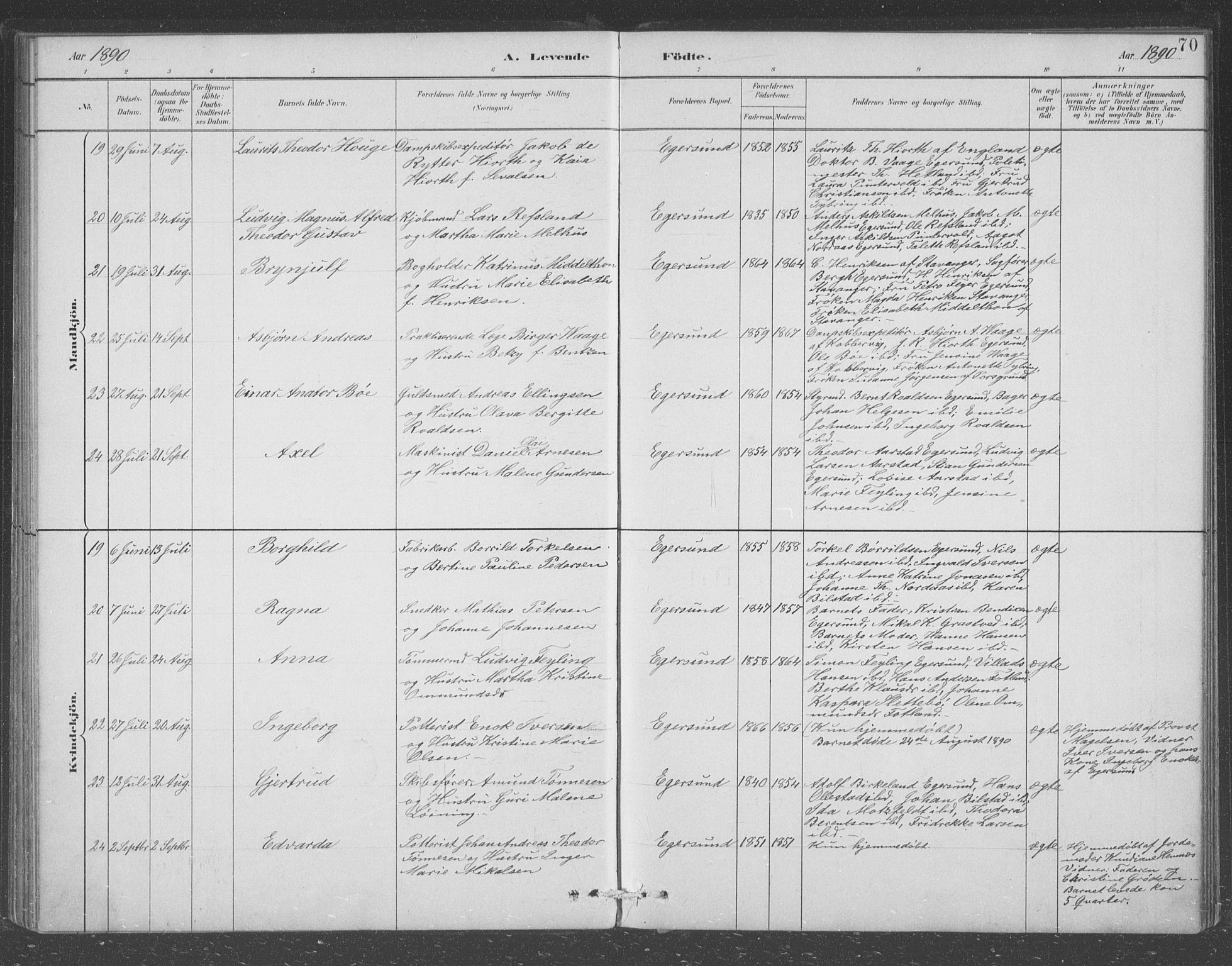 Eigersund sokneprestkontor, AV/SAST-A-101807/S09/L0008: Parish register (copy) no. B 8, 1882-1892, p. 70