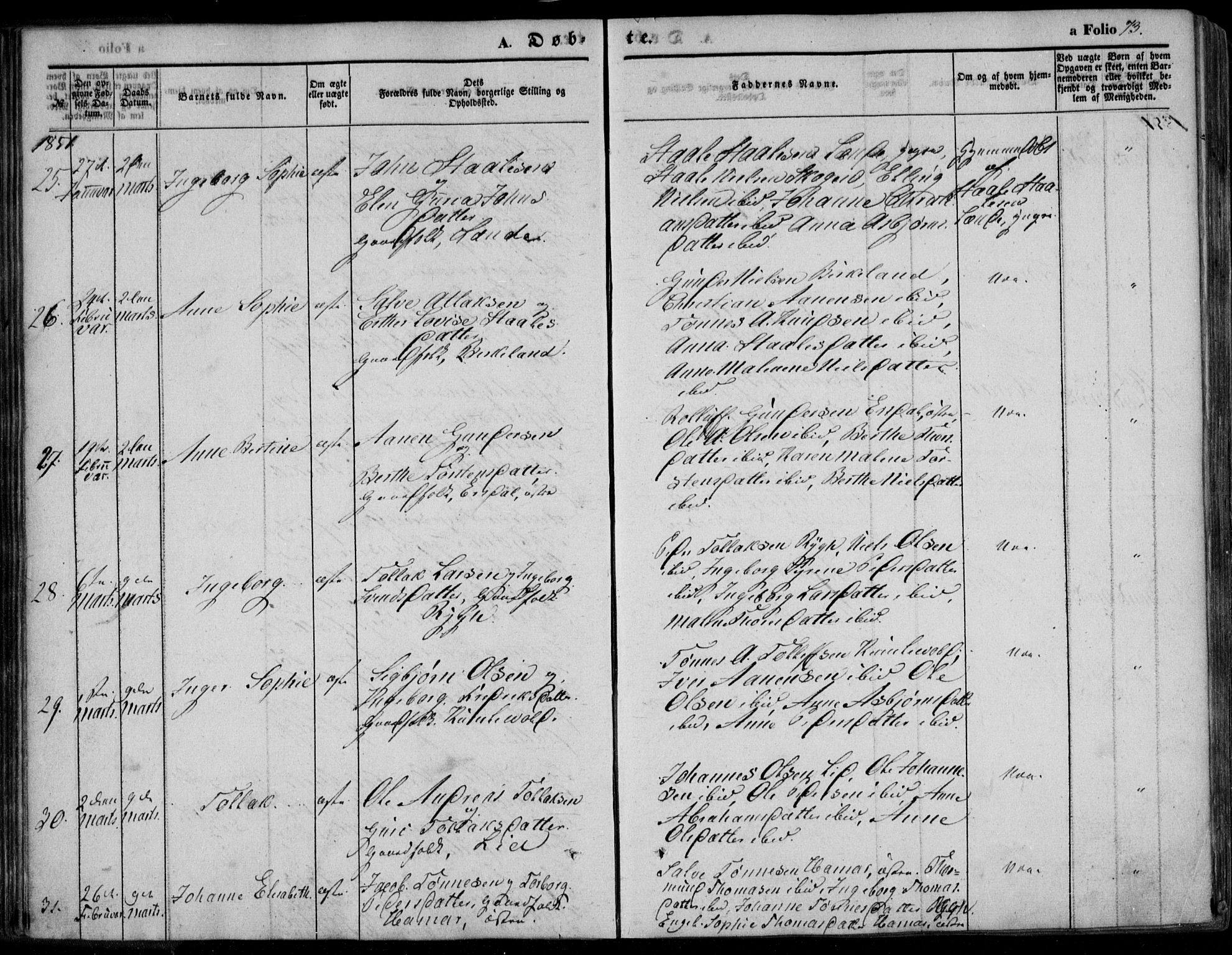 Bakke sokneprestkontor, AV/SAK-1111-0002/F/Fa/Faa/L0005: Parish register (official) no. A 5, 1847-1855, p. 73