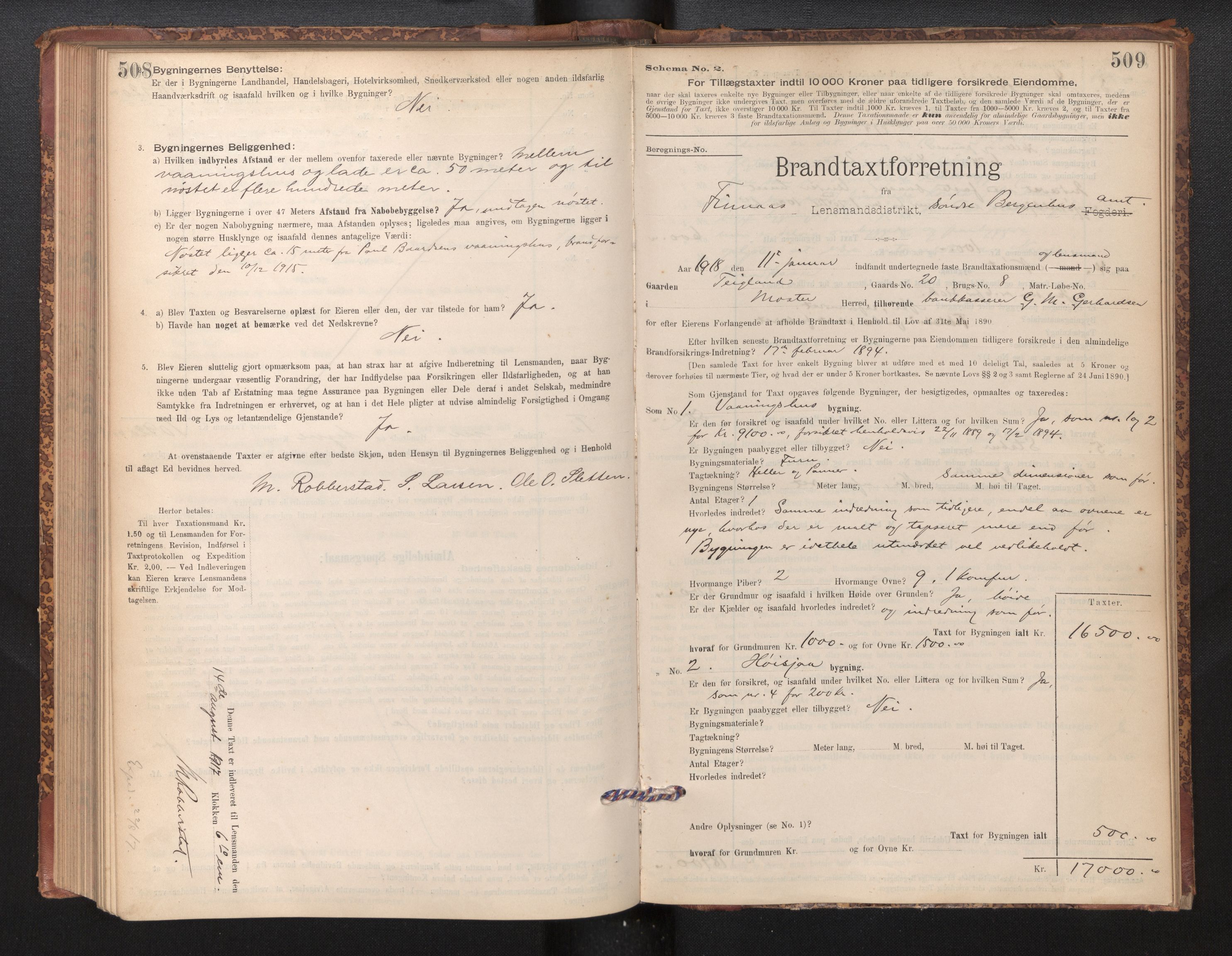 Lensmannen i Finnås, AV/SAB-A-31901/0012/L0002: Branntakstprotokoll, skjematakst, 1894-1954, p. 508-509