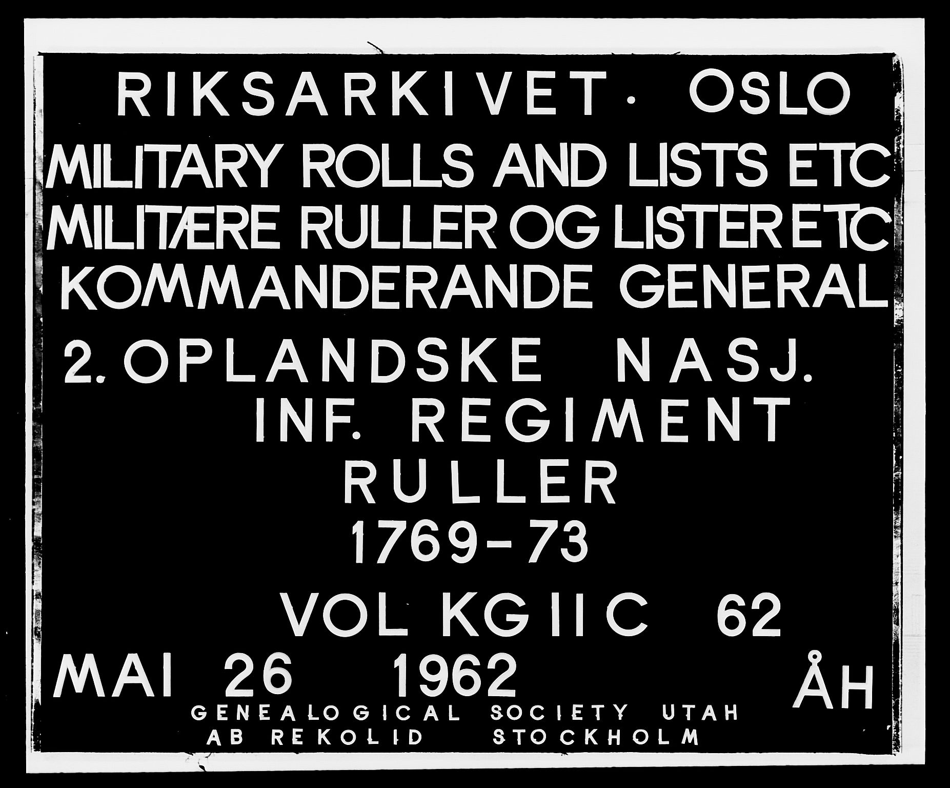 Generalitets- og kommissariatskollegiet, Det kongelige norske kommissariatskollegium, RA/EA-5420/E/Eh/L0062: 2. Opplandske nasjonale infanteriregiment, 1769-1773, p. 1