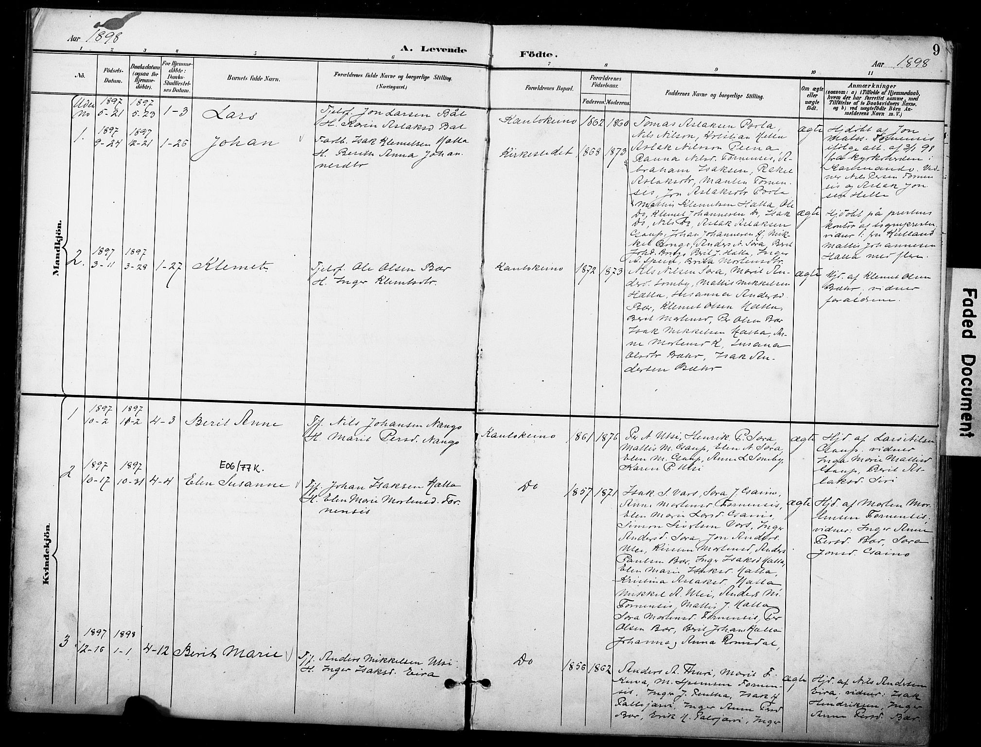 Kautokeino sokneprestembete, SATØ/S-1340/H/Ha/L0005.kirke: Parish register (official) no. 5, 1896-1916, p. 9