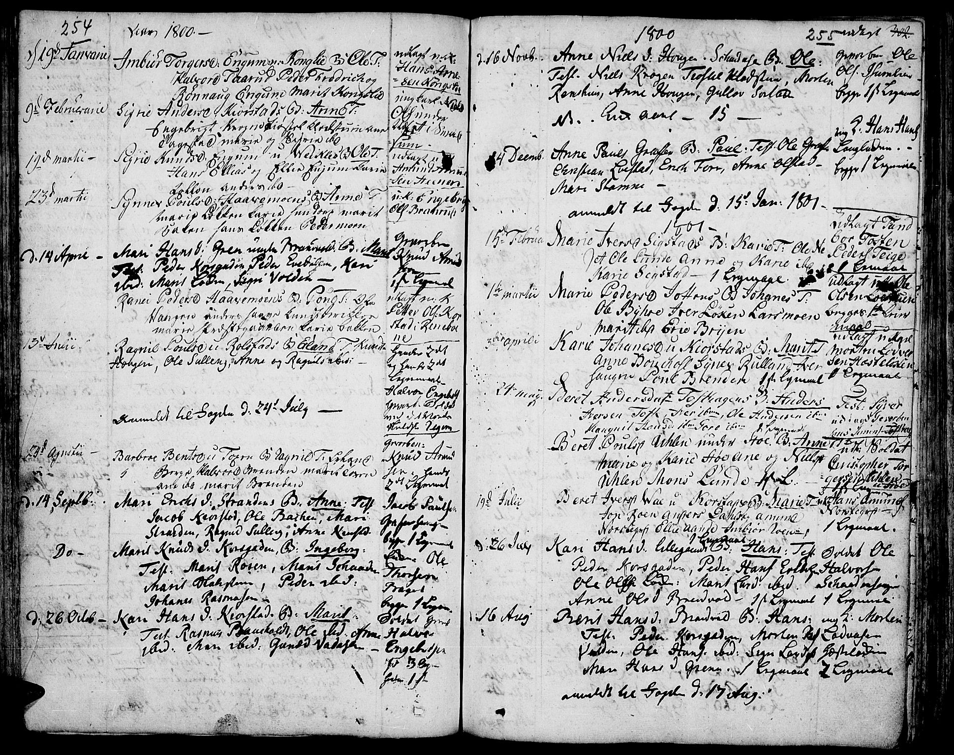 Fron prestekontor, AV/SAH-PREST-078/H/Ha/Haa/L0001: Parish register (official) no. 1, 1799-1816, p. 254-255