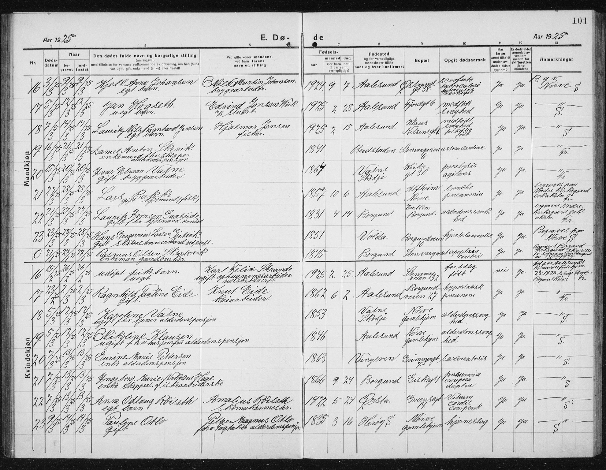 Ministerialprotokoller, klokkerbøker og fødselsregistre - Møre og Romsdal, AV/SAT-A-1454/529/L0474: Parish register (copy) no. 529C11, 1918-1938, p. 101