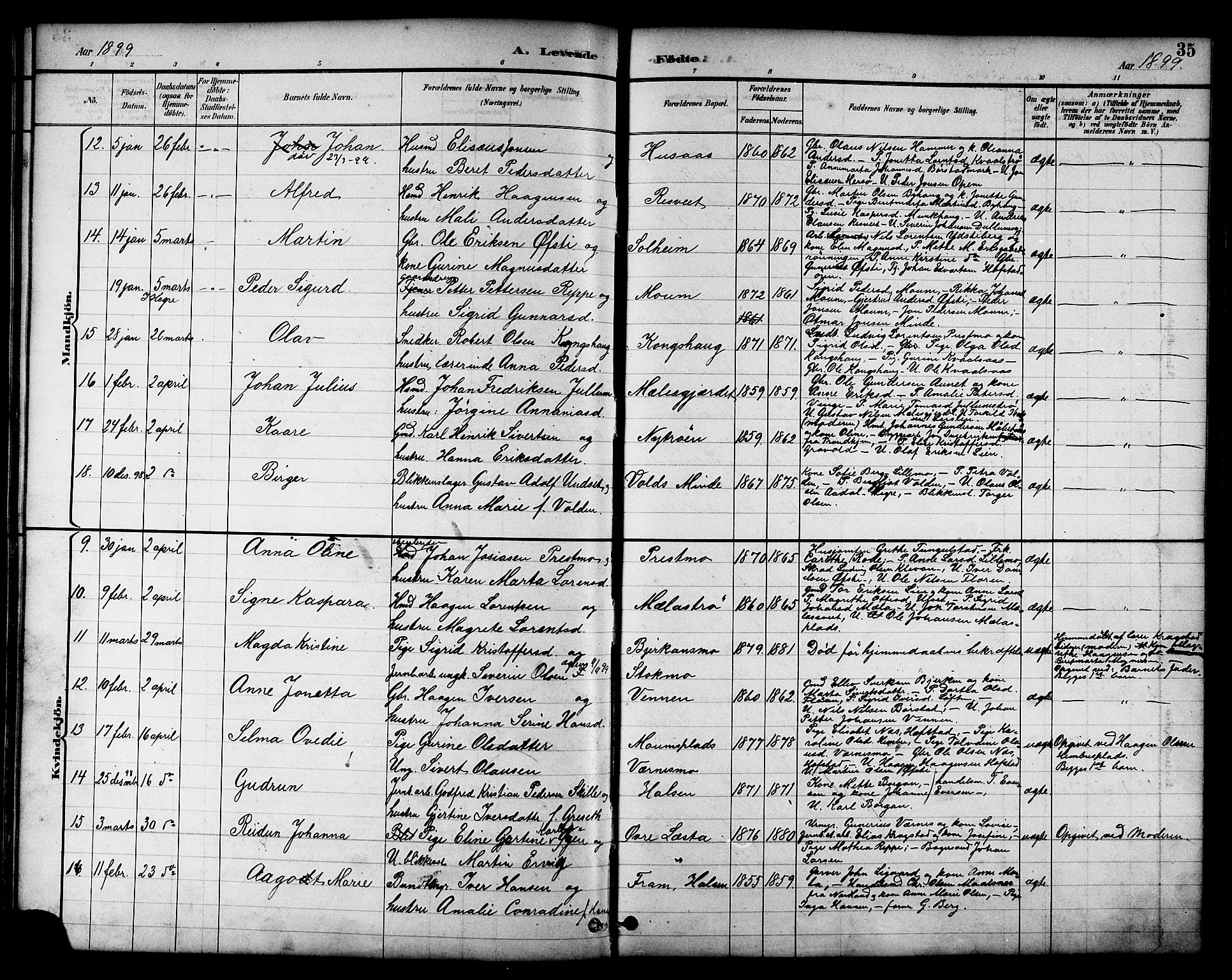 Ministerialprotokoller, klokkerbøker og fødselsregistre - Nord-Trøndelag, AV/SAT-A-1458/709/L0087: Parish register (copy) no. 709C01, 1892-1913, p. 35