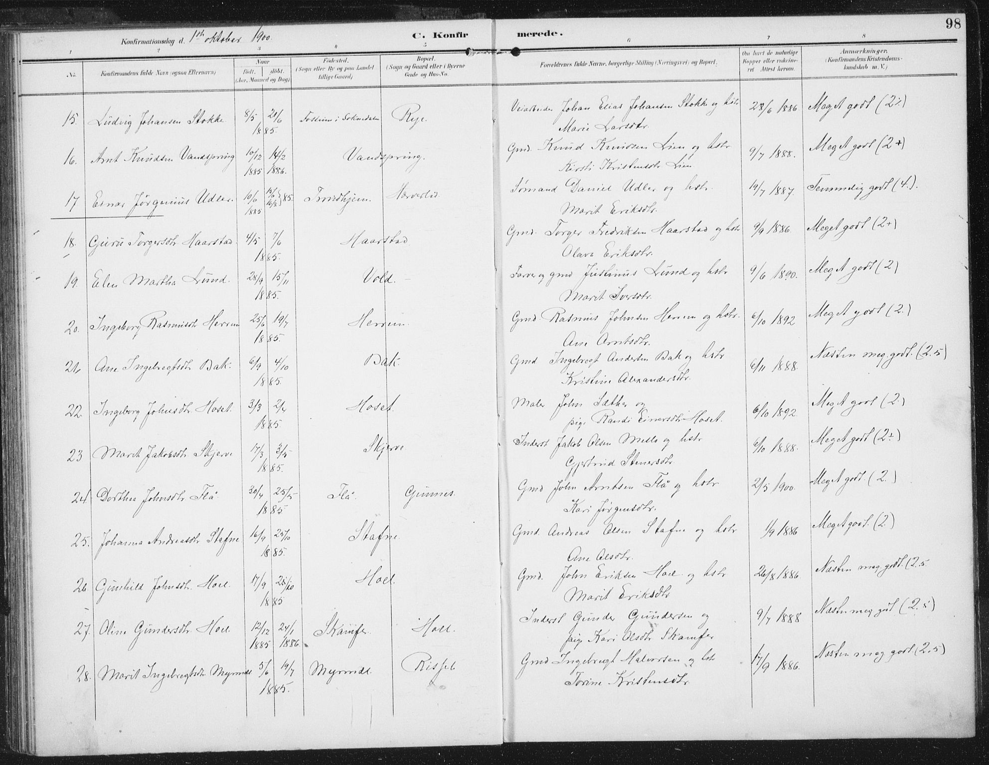 Ministerialprotokoller, klokkerbøker og fødselsregistre - Sør-Trøndelag, AV/SAT-A-1456/674/L0872: Parish register (official) no. 674A04, 1897-1907, p. 98