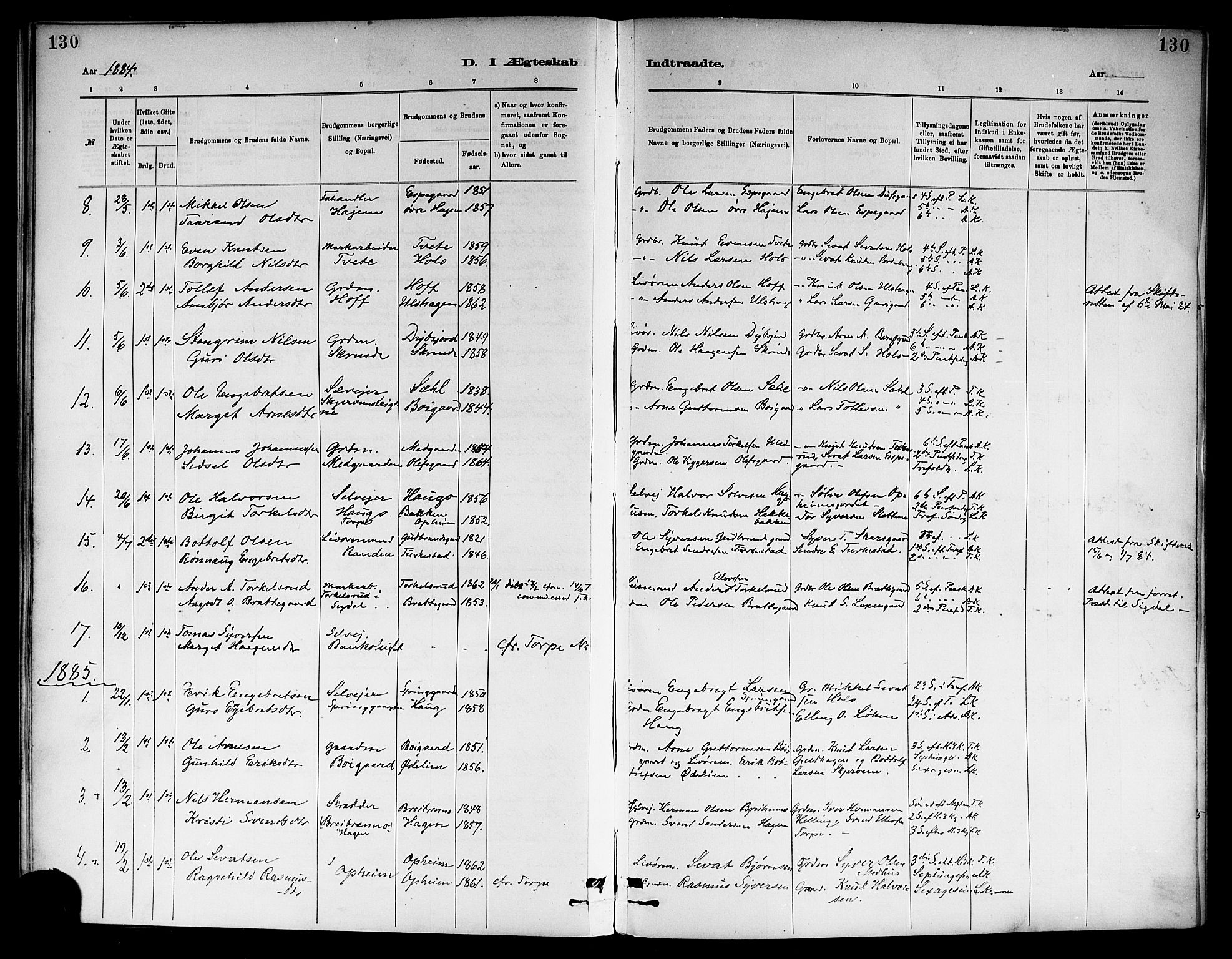 Ål kirkebøker, SAKO/A-249/F/Fa/L0008: Parish register (official) no. I 8, 1882-1896, p. 130