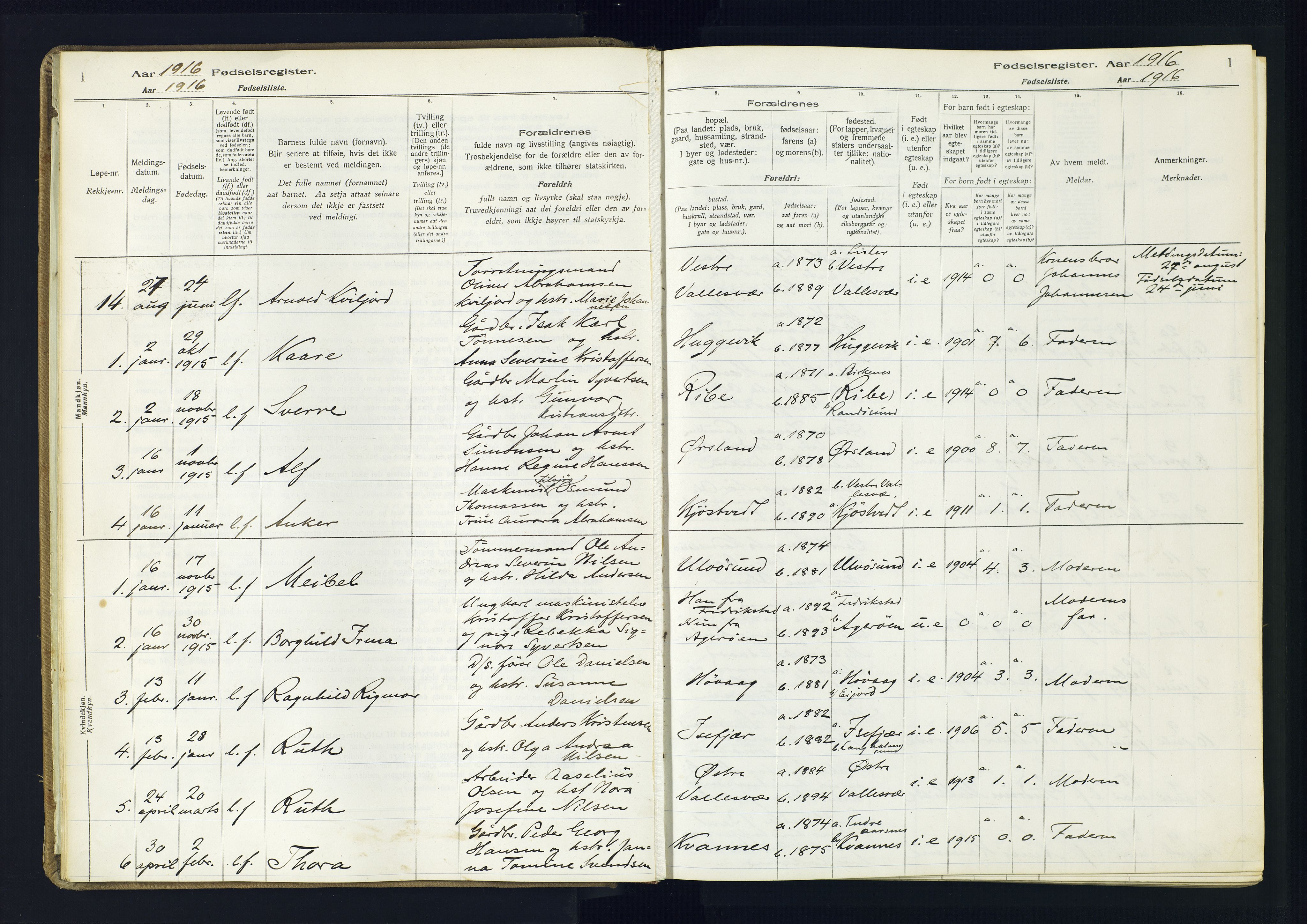 Høvåg sokneprestkontor, SAK/1111-0025/J/Ja/L0001: Birth register no. II.4.2, 1916-1982, p. 1