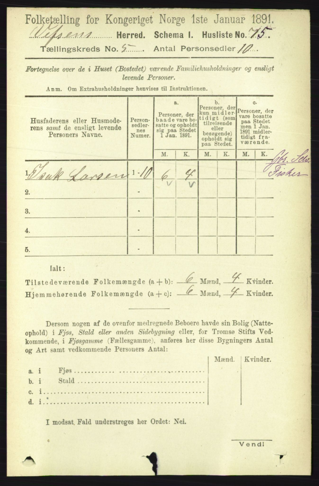 RA, 1891 census for 1824 Vefsn, 1891, p. 2076