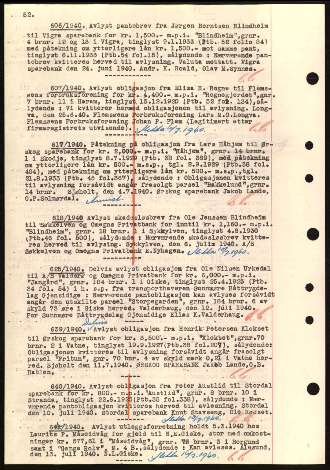 Nordre Sunnmøre sorenskriveri, SAT/A-0006/1/2/2C/2Ca: Mortgage book no. B1-6, 1938-1942, Diary no: : 606/1940