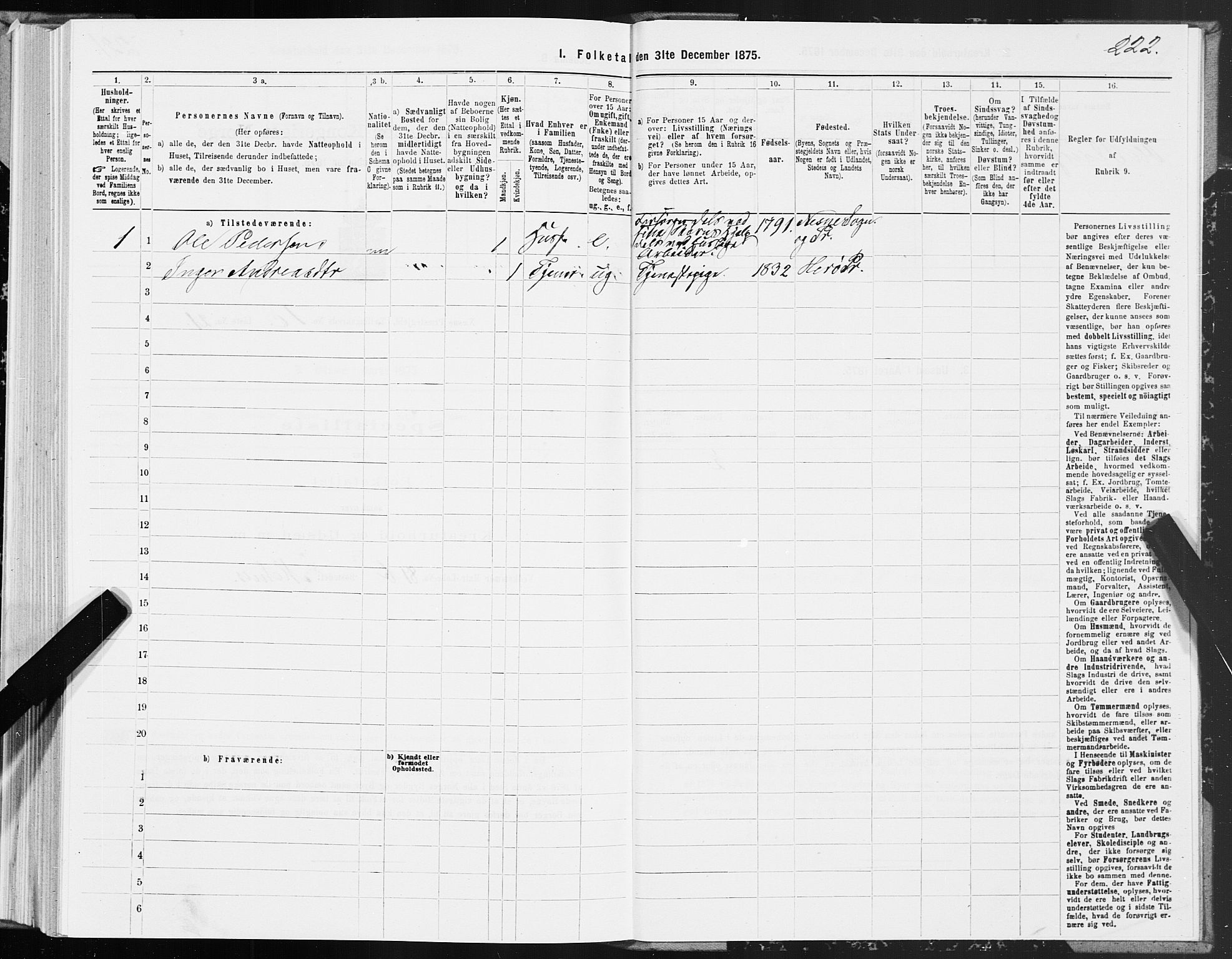SAT, 1875 census for 1828P Nesna, 1875, p. 1222