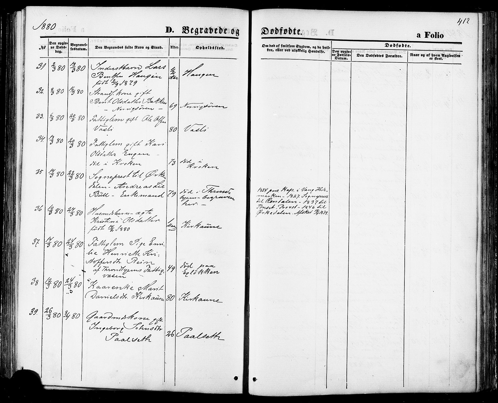 Ministerialprotokoller, klokkerbøker og fødselsregistre - Sør-Trøndelag, AV/SAT-A-1456/668/L0807: Parish register (official) no. 668A07, 1870-1880, p. 412