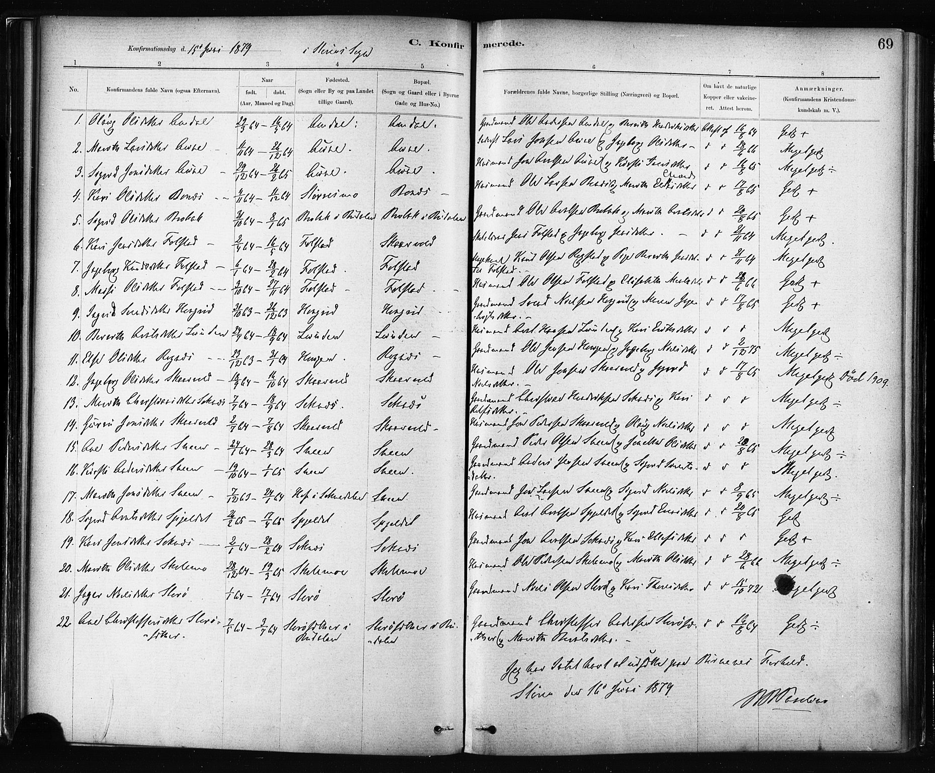 Ministerialprotokoller, klokkerbøker og fødselsregistre - Sør-Trøndelag, AV/SAT-A-1456/687/L1002: Parish register (official) no. 687A08, 1878-1890, p. 69