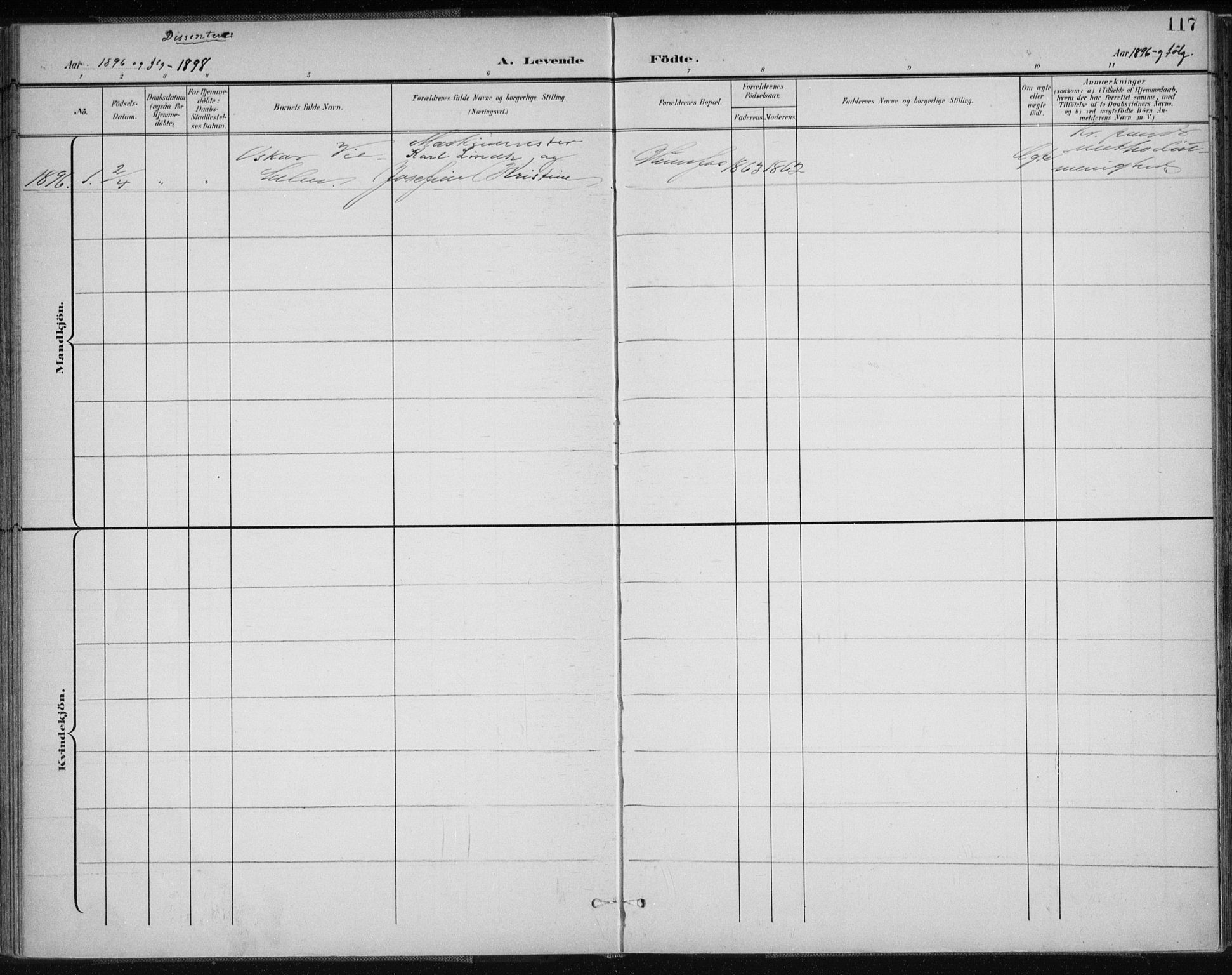 Vennesla sokneprestkontor, AV/SAK-1111-0045/Fa/Fab/L0005: Parish register (official) no. A 5, 1897-1909, p. 117