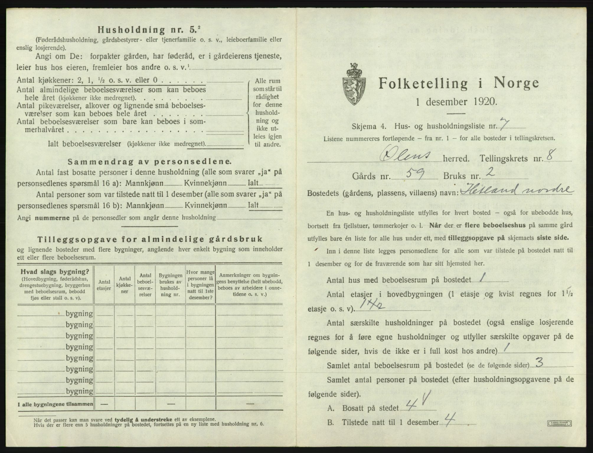 SAB, 1920 census for Ølen, 1920, p. 560