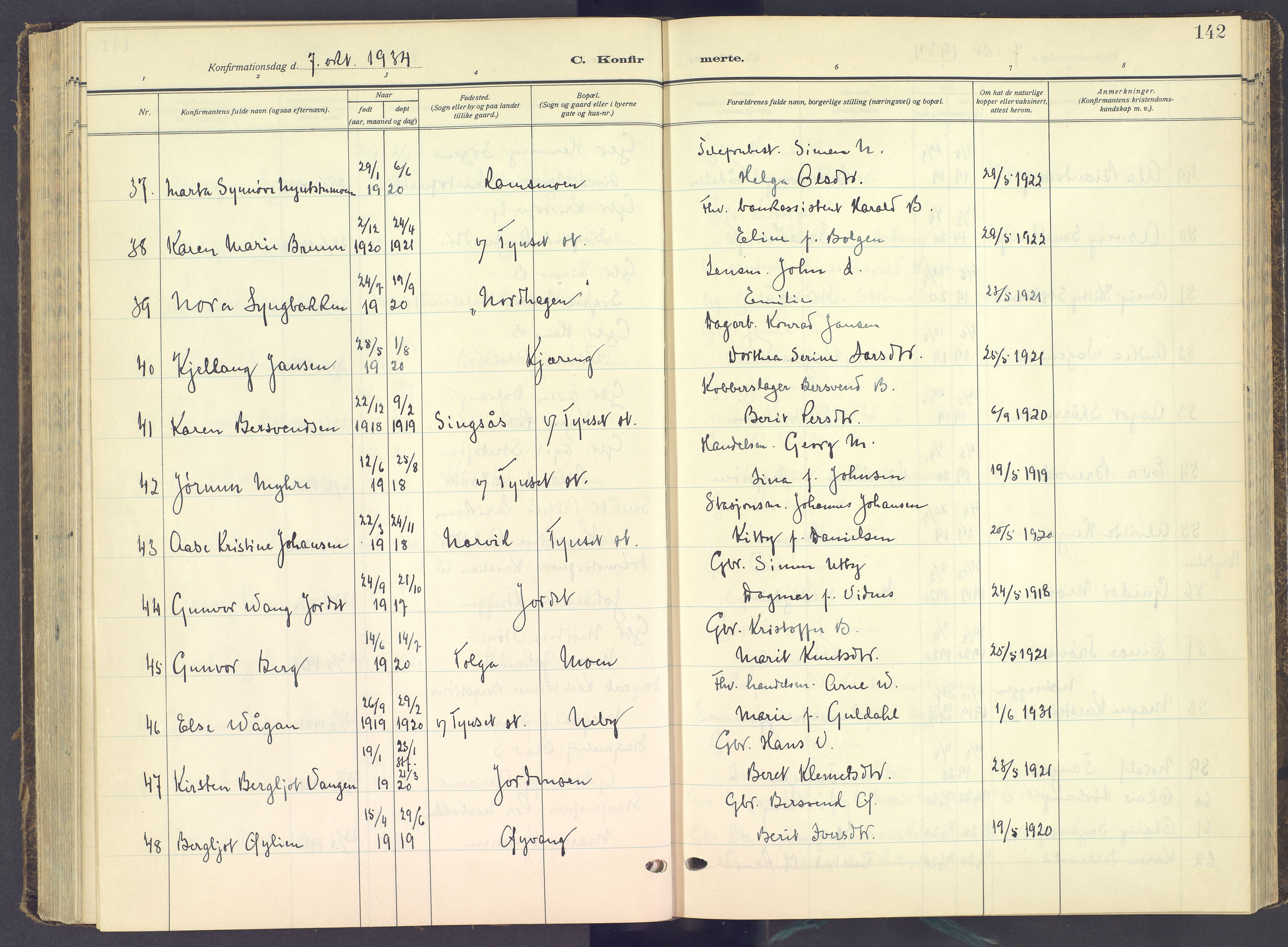 Tynset prestekontor, AV/SAH-PREST-058/H/Ha/Haa/L0027: Parish register (official) no. 27, 1930-1944, p. 142