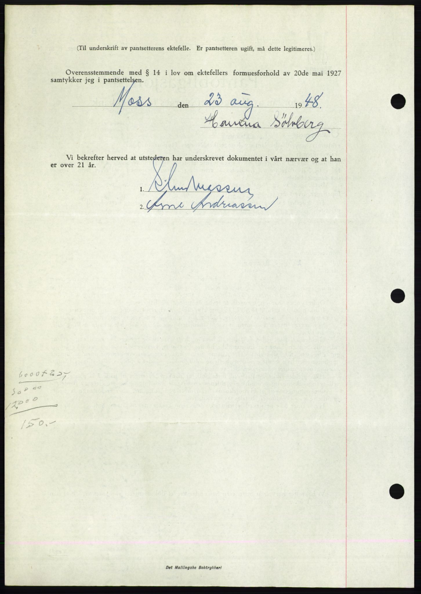 Moss sorenskriveri, AV/SAO-A-10168: Mortgage book no. B20, 1948-1948, Diary no: : 2208/1948