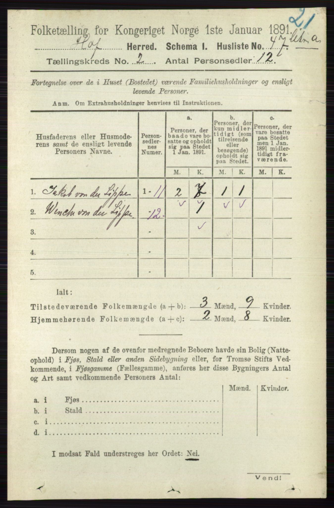 RA, 1891 census for 0714 Hof, 1891, p. 444