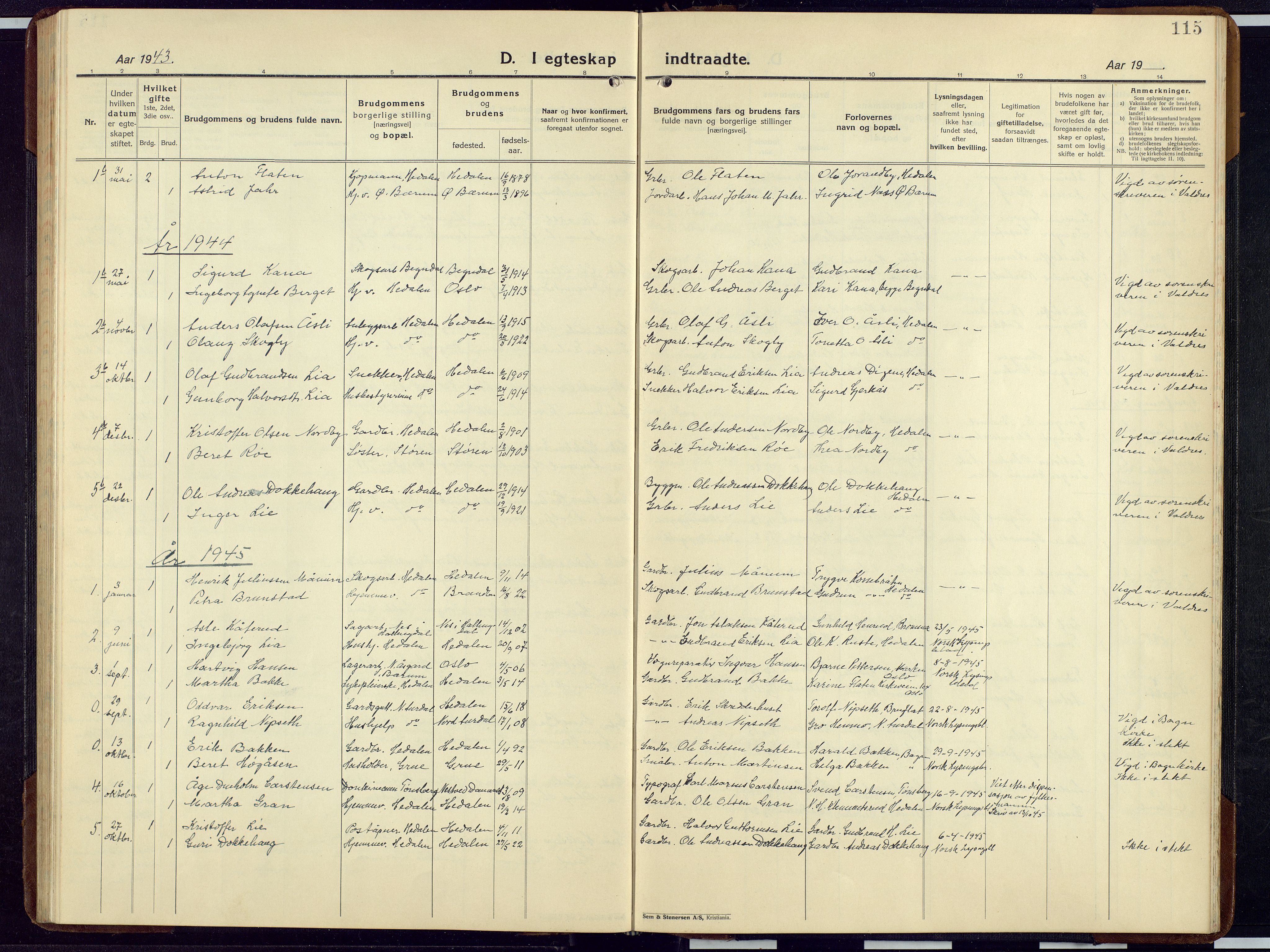 Sør-Aurdal prestekontor, SAH/PREST-128/H/Ha/Hab/L0012: Parish register (copy) no. 12, 1924-1956, p. 115