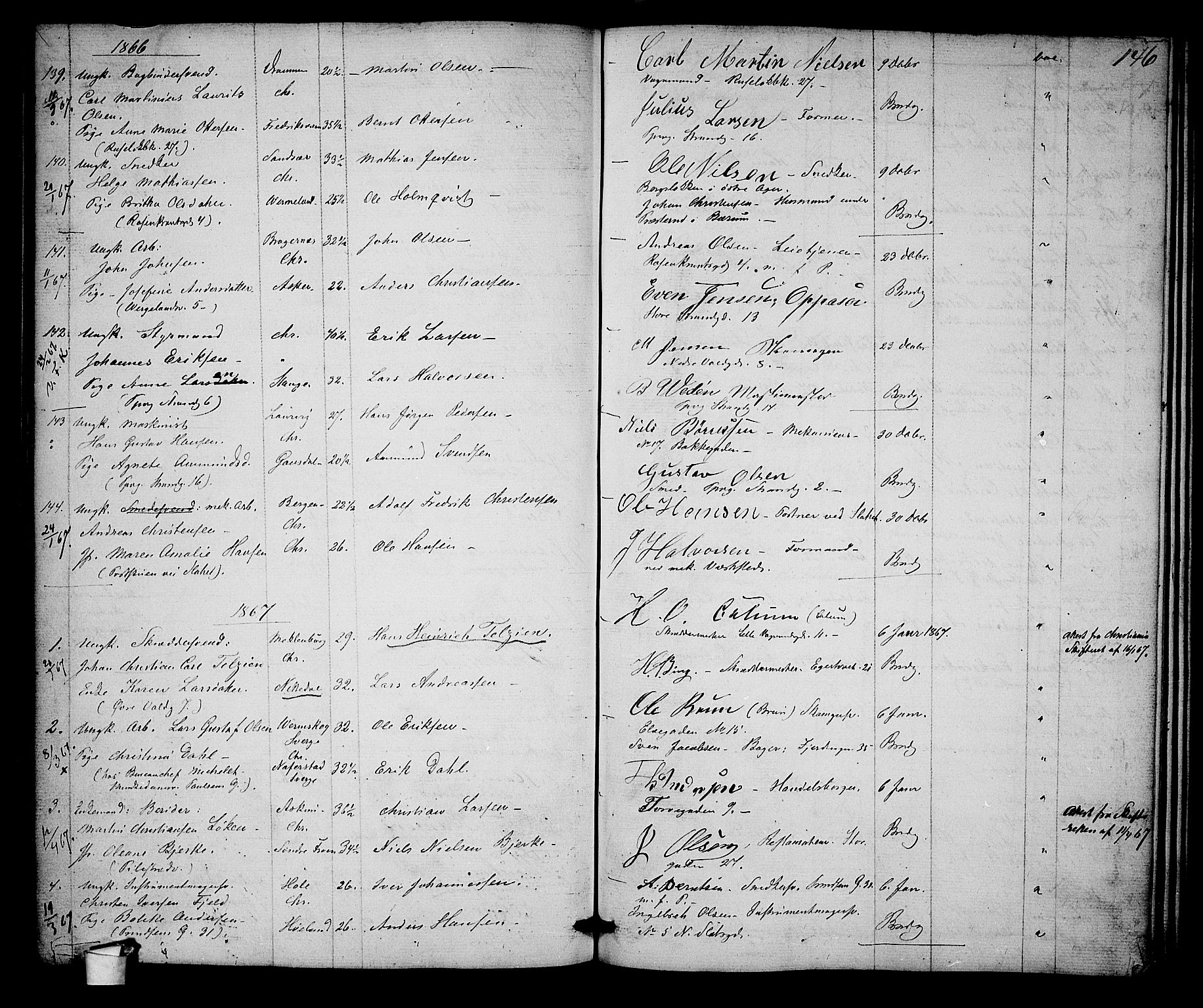 Trefoldighet prestekontor Kirkebøker, SAO/A-10882/H/Ha/L0001: Banns register no. 1, 1858-1870, p. 146