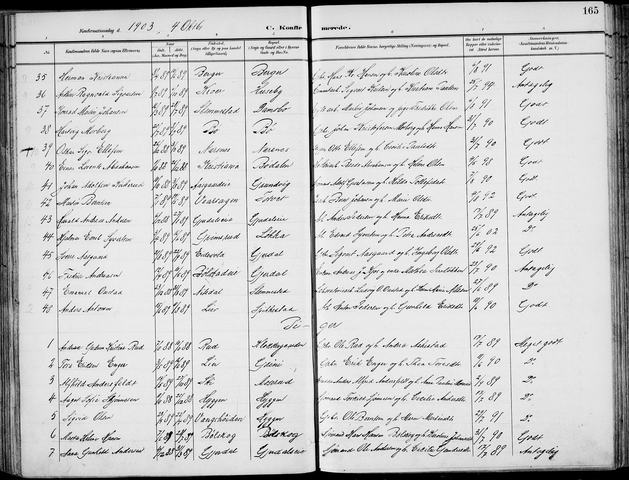 Røyken kirkebøker, AV/SAKO-A-241/F/Fa/L0009: Parish register (official) no. 9, 1898-1911, p. 165