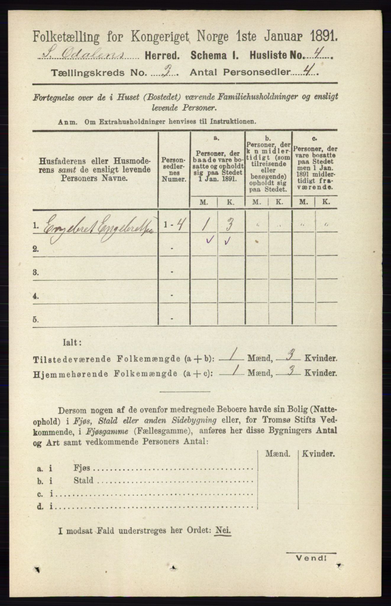 RA, 1891 census for 0419 Sør-Odal, 1891, p. 1079