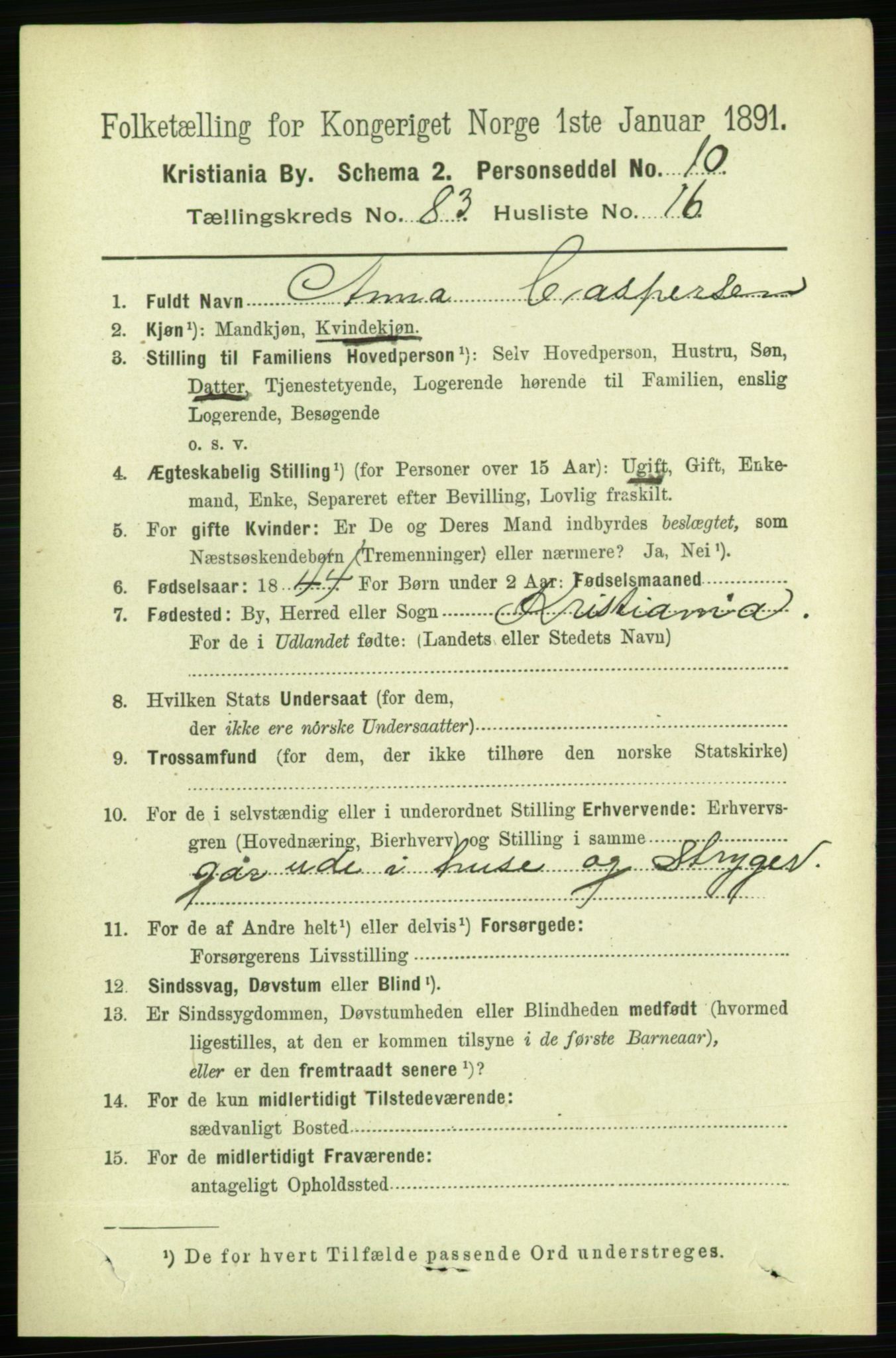 RA, 1891 census for 0301 Kristiania, 1891, p. 42436