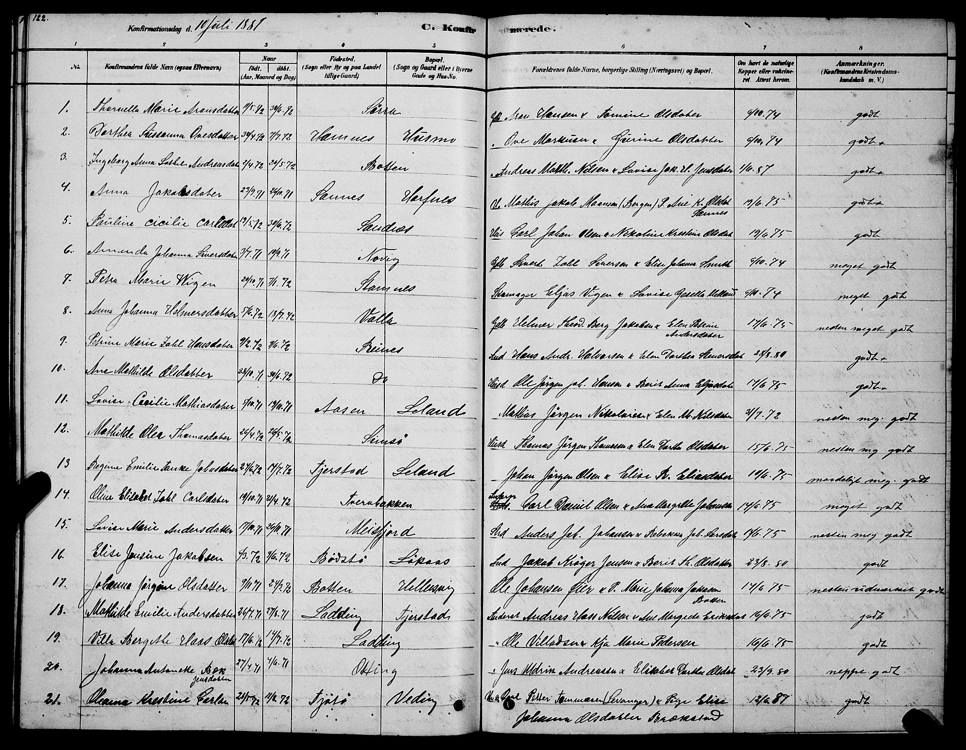 Ministerialprotokoller, klokkerbøker og fødselsregistre - Nordland, AV/SAT-A-1459/831/L0477: Parish register (copy) no. 831C04, 1878-1897, p. 122