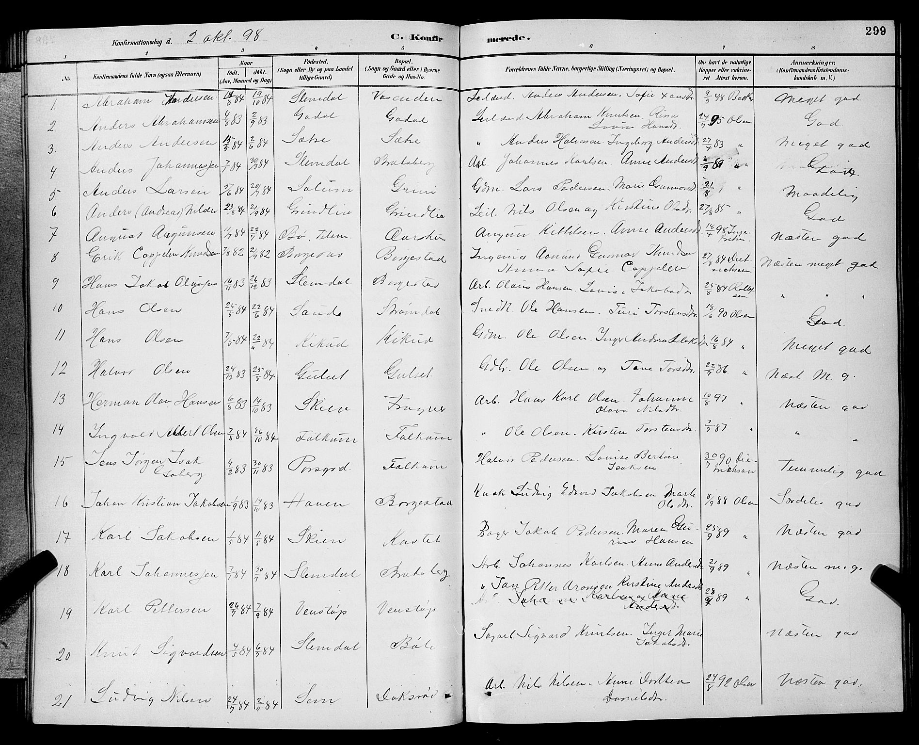 Gjerpen kirkebøker, AV/SAKO-A-265/G/Ga/L0002: Parish register (copy) no. I 2, 1883-1900, p. 299