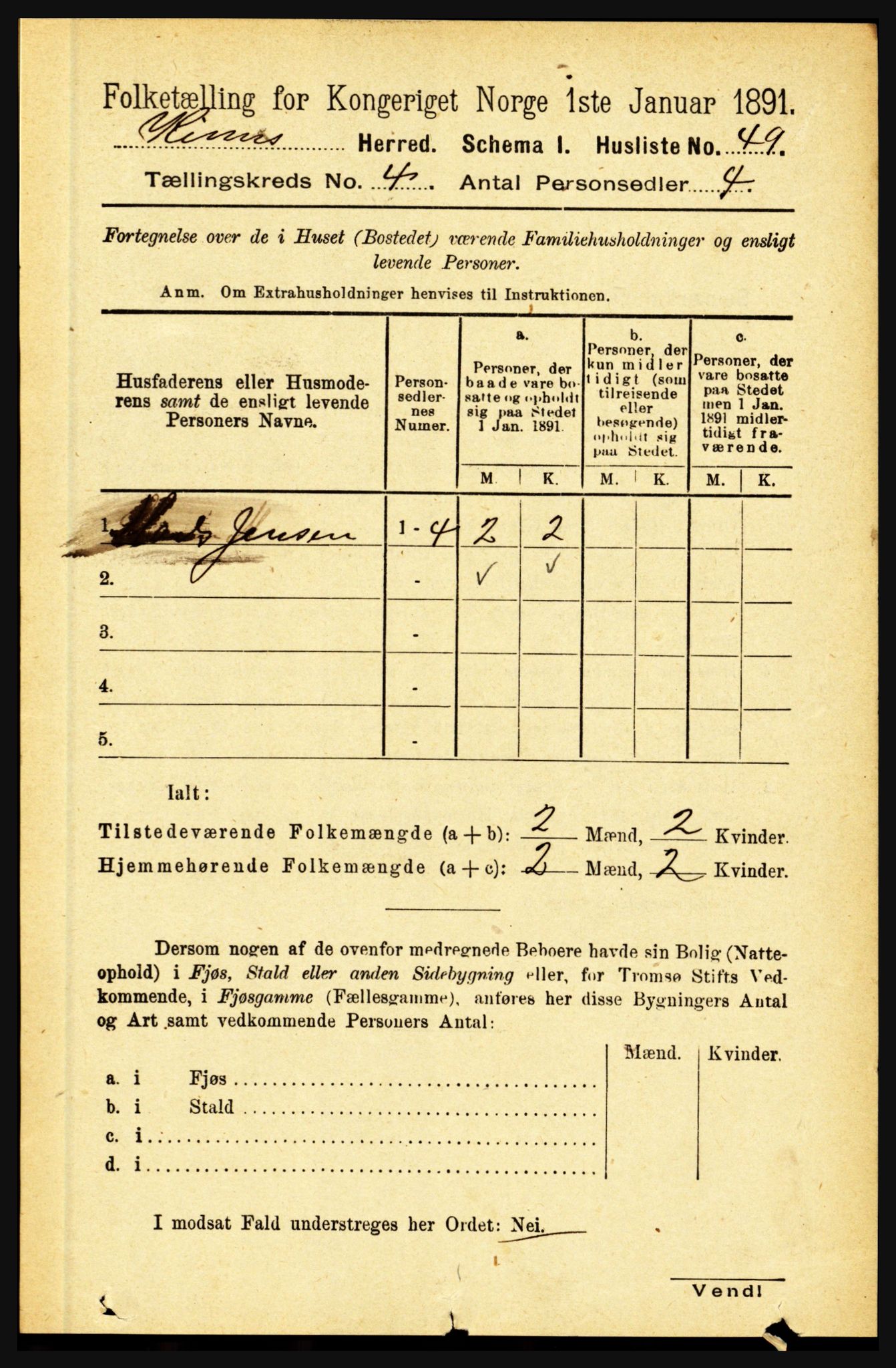 RA, 1891 census for 1437 Kinn, 1891, p. 1304