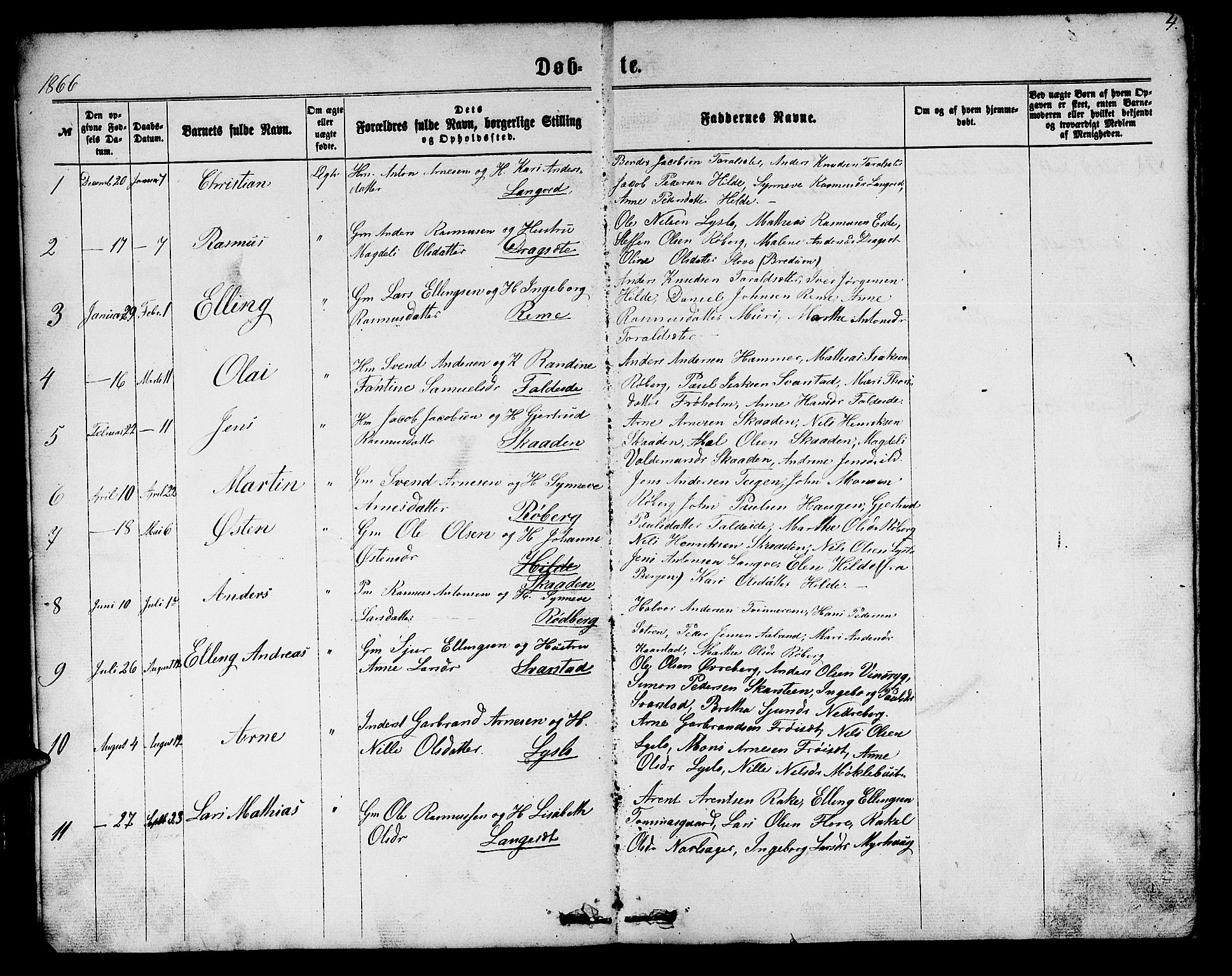 Innvik sokneprestembete, AV/SAB-A-80501: Parish register (copy) no. A 2, 1864-1885, p. 4