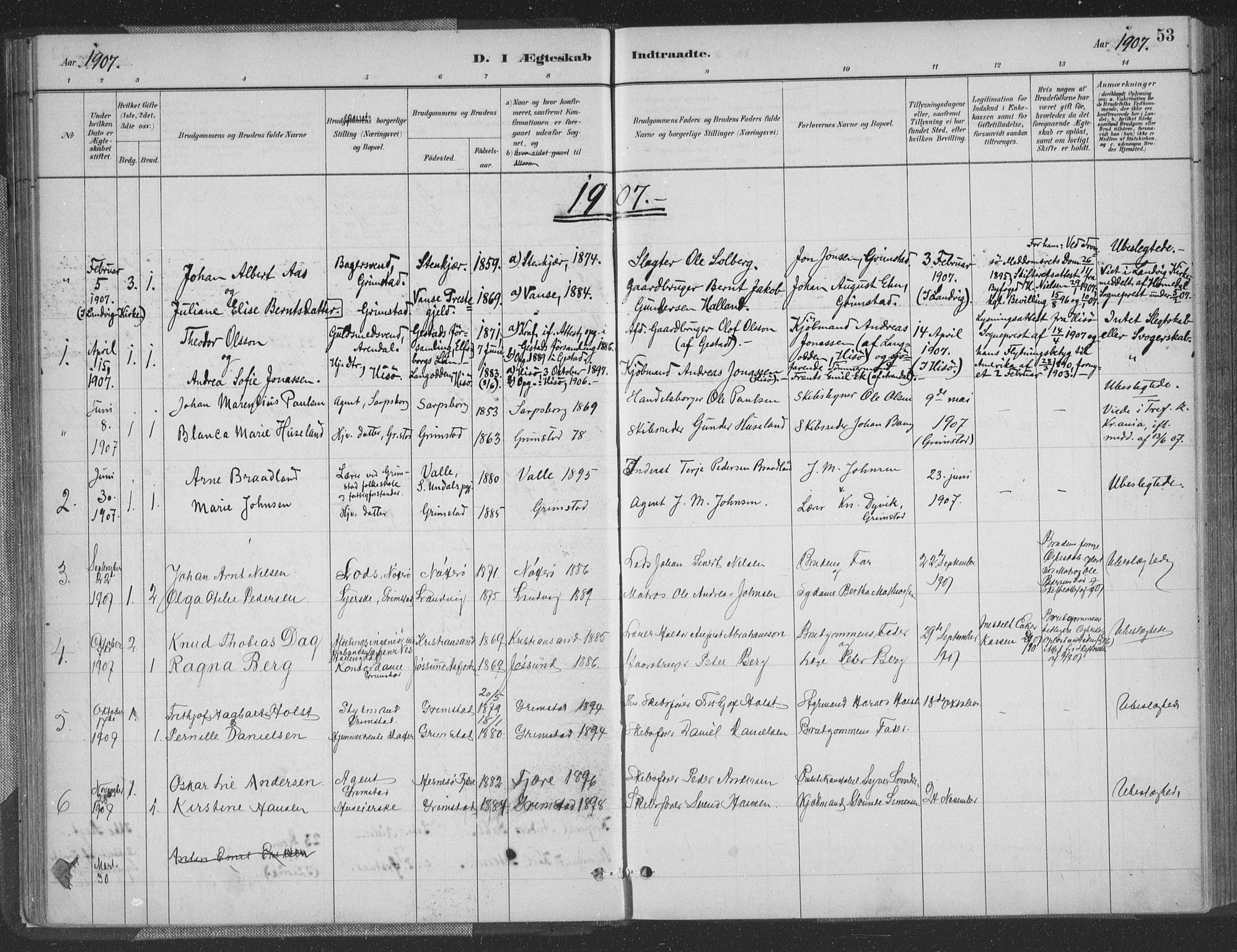 Grimstad sokneprestkontor, SAK/1111-0017/F/Fa/L0004: Parish register (official) no. A 3, 1882-1910, p. 53