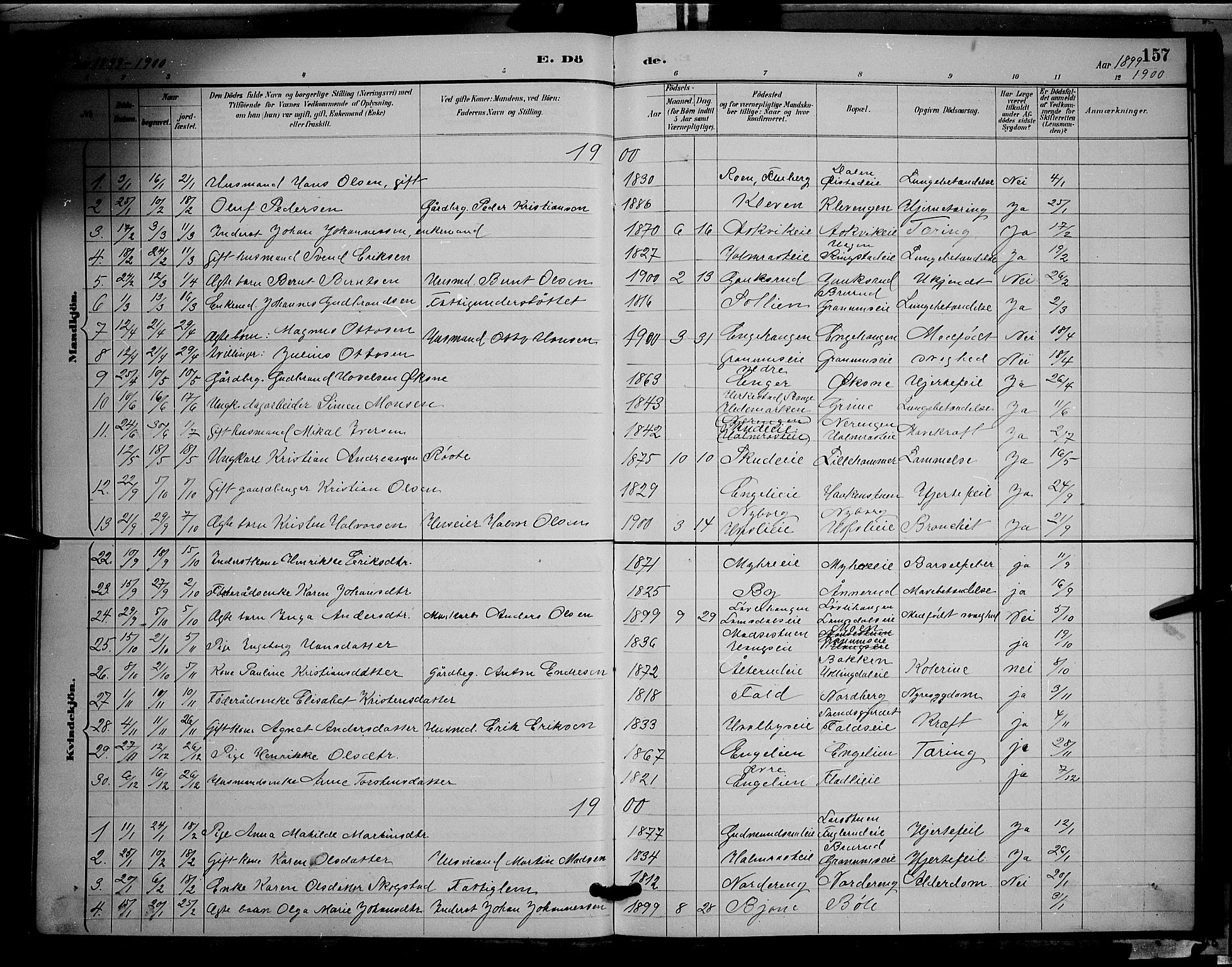 Søndre Land prestekontor, SAH/PREST-122/L/L0002: Parish register (copy) no. 2, 1884-1900, p. 157